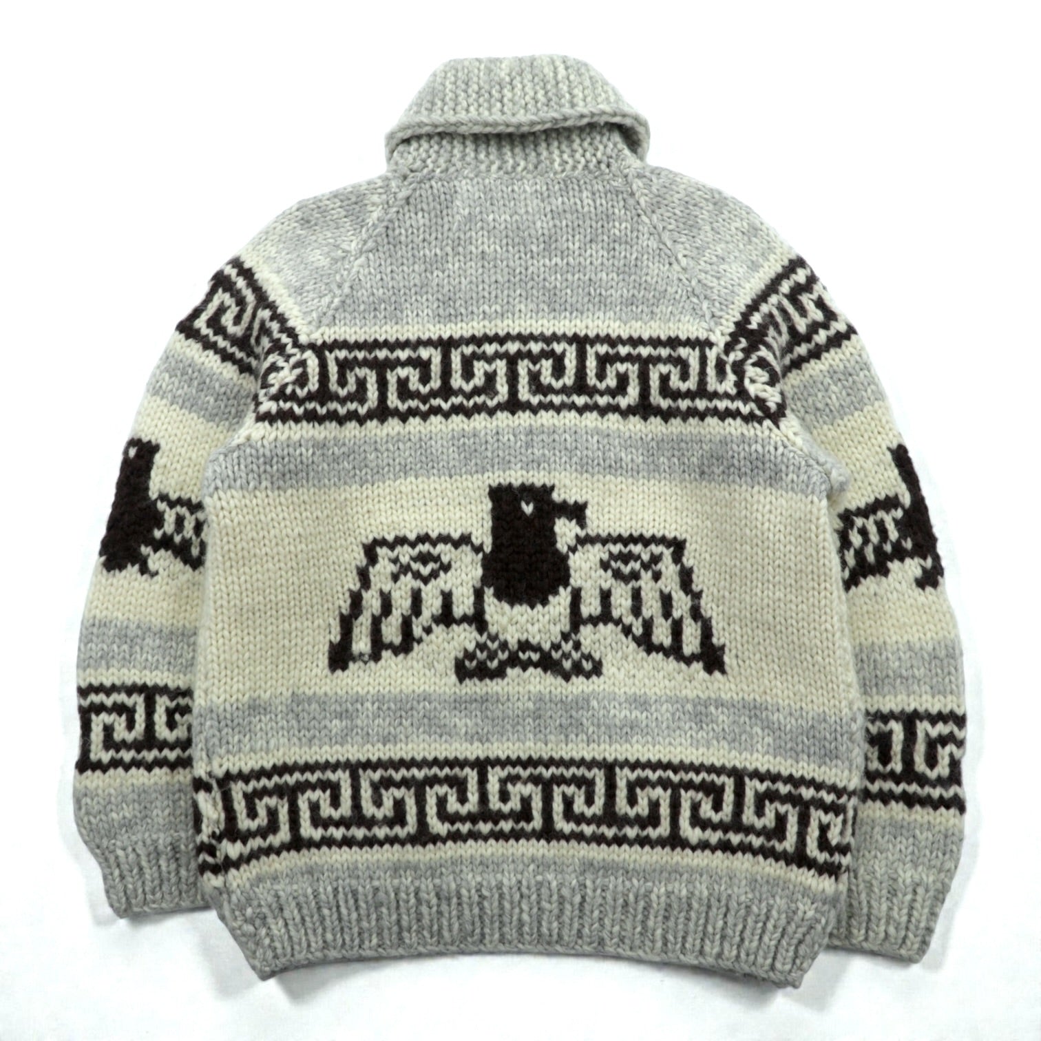 CANADIAN SWEATER 90s Made in Canada Vintage Cowichan Knit L Wool Thunderbird Zip-up Cardigan