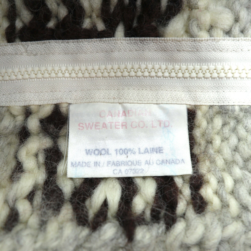 CANADIAN SWEATER 90年代 カナダ製 ヴィンテージ カウチンニット L ウール  サンダーバード ジップアップ カーディガン
