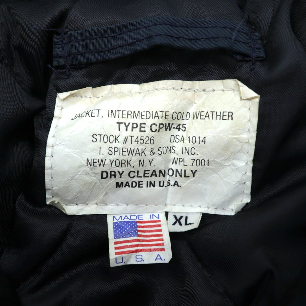 SPIEWAK 90s USA Made CPW-45 Flight Jacket XL Navy Short Length Military Padded SCOVILL Zipper T4526