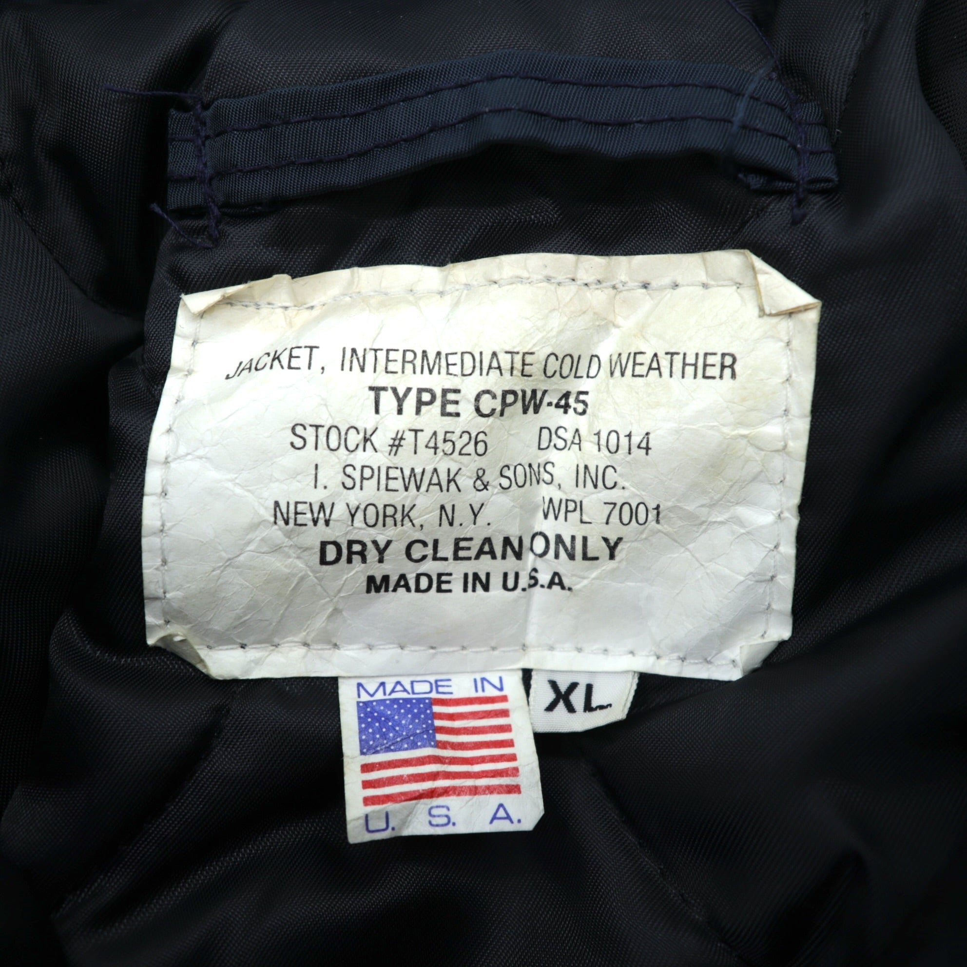 SPIEWAK 90s USA Made CPW-45 Flight Jacket XL Navy Short Length Military Padded SCOVILL Zipper T4526
