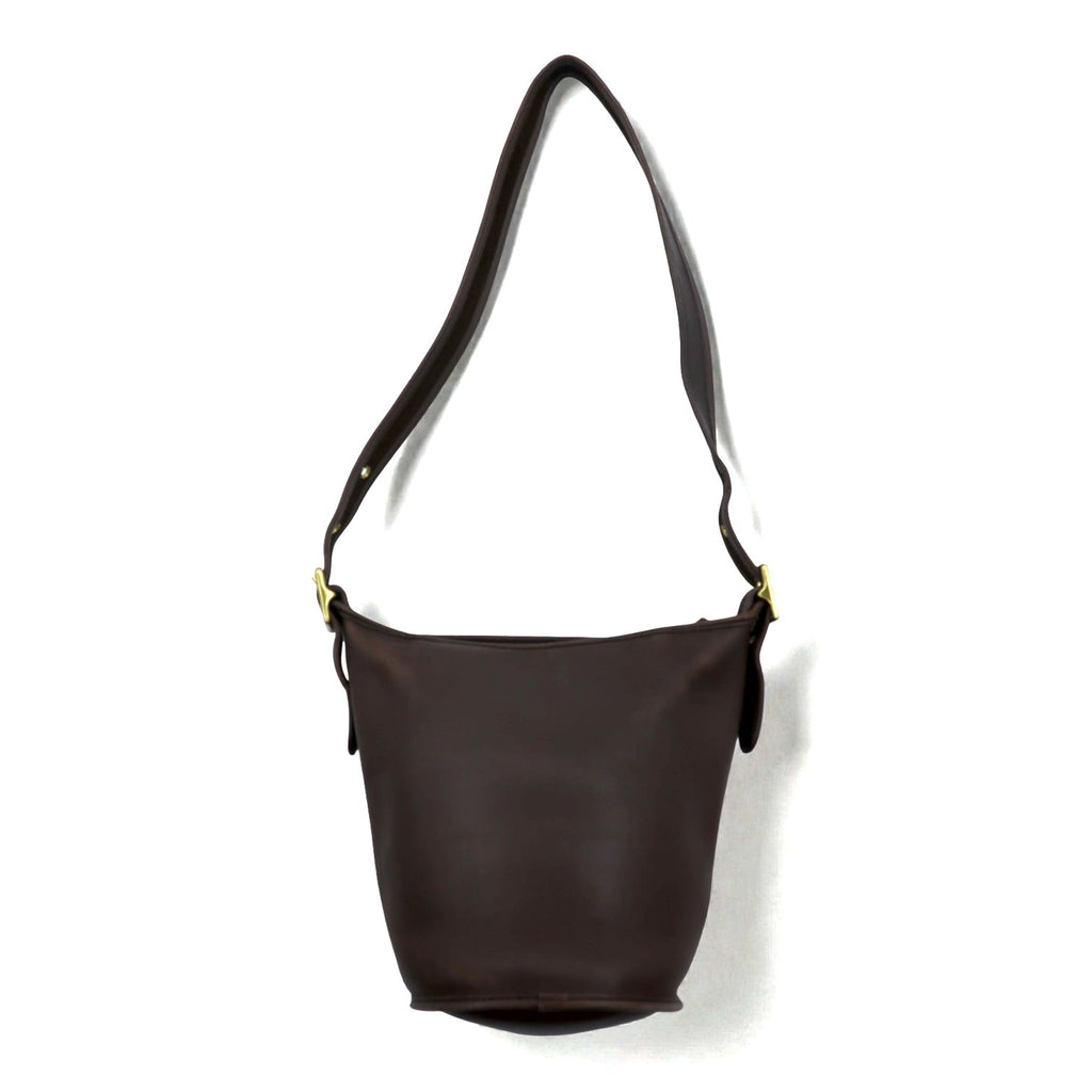 COACH 90s USA Made Old Coach Bucket Shoulder Bag Duffle Sac Mahogany Dark Brown Glovetanned Leather Cowhide 9953