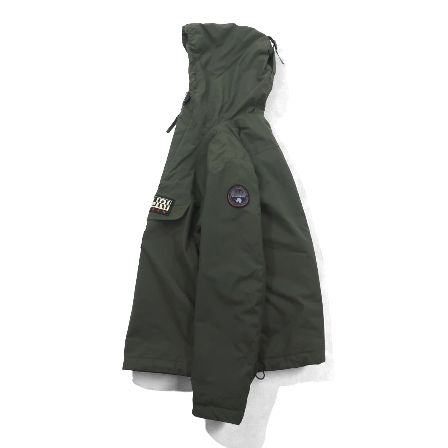 NAPAPIJRI ハーフジップ アノラックパーカー XL カーキ 中綿 ドローコード サイドジップ スリット Rainforest Jacket N0YGU0