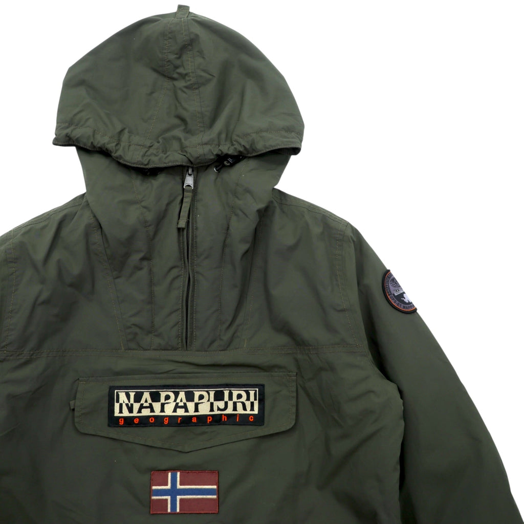 NAPAPIJRI ハーフジップ アノラックパーカー XL カーキ 中綿 ドローコード サイドジップ スリット Rainforest Jacket N0YGU0