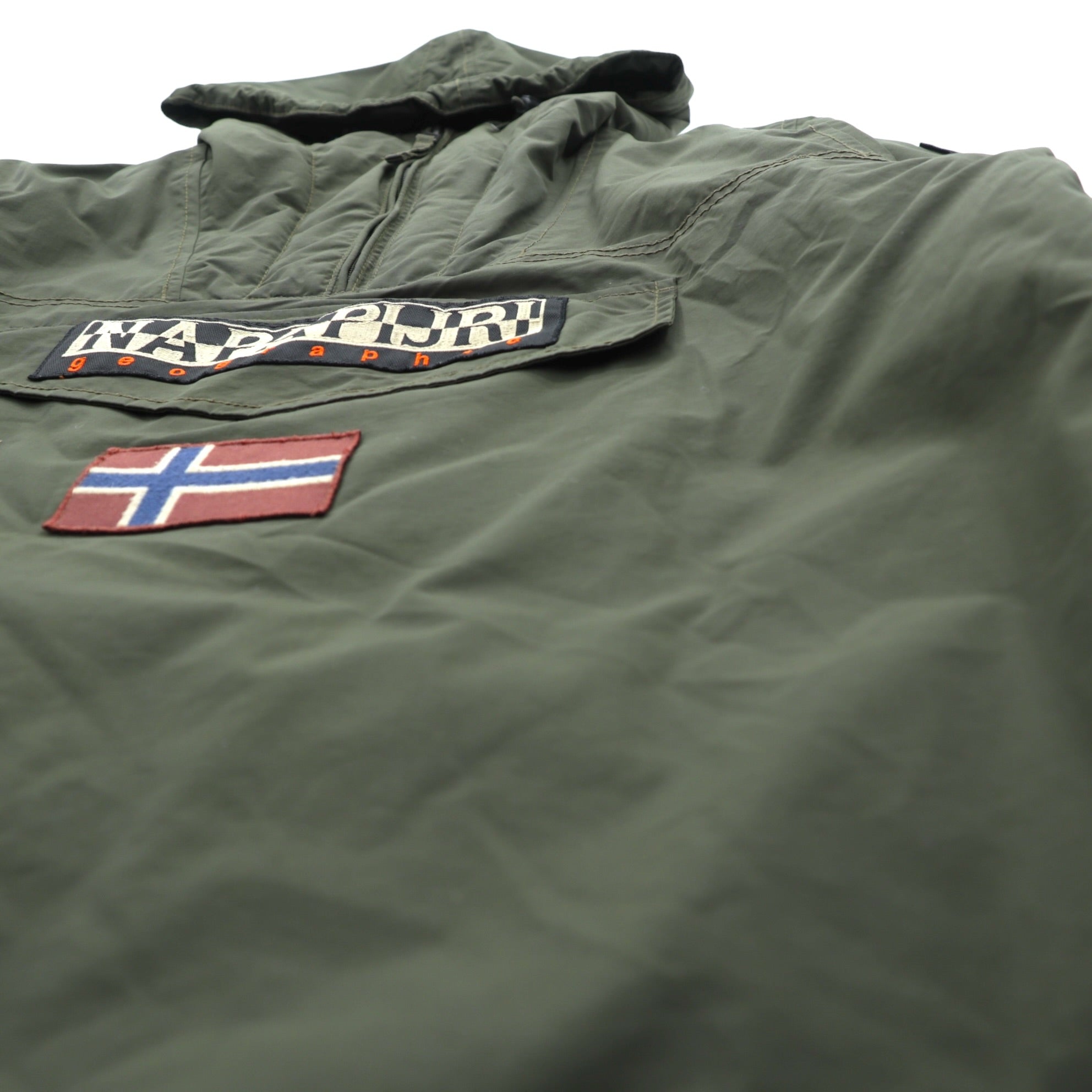 NAPAPIJRI ハーフジップ アノラックパーカー XL カーキ 中綿 ドローコード サイドジップ スリット Rainforest Jacket N0YGU0