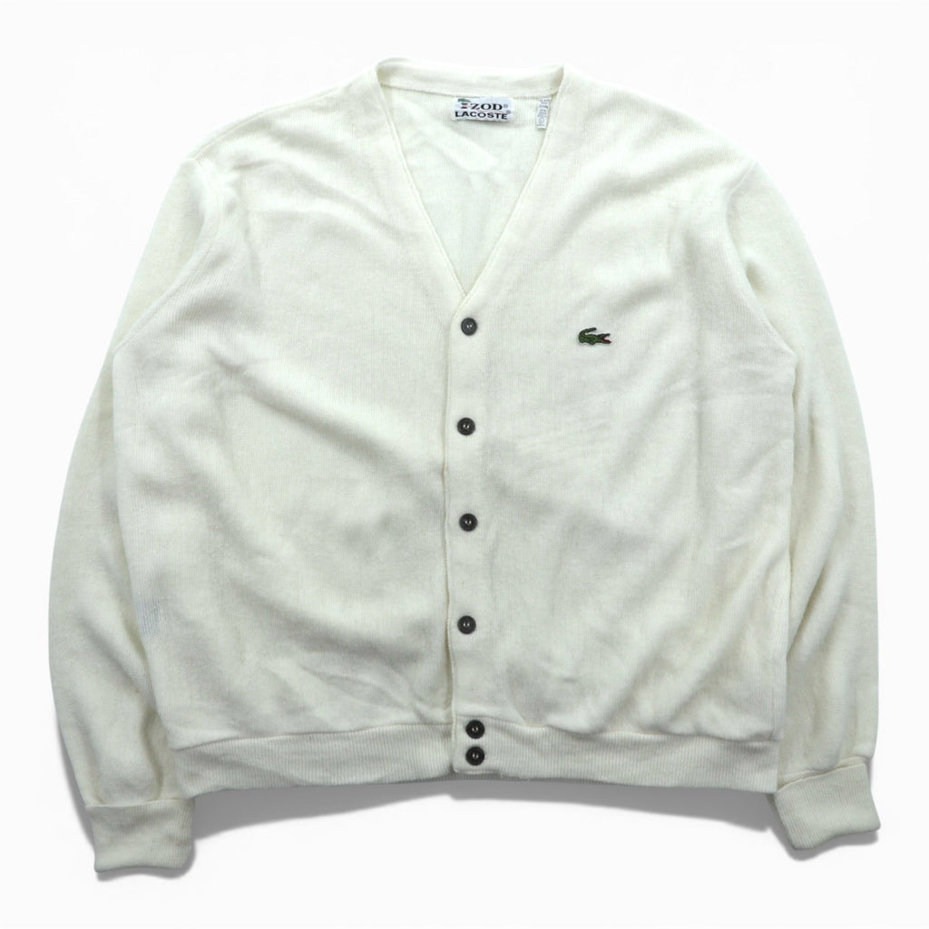 IZOD LACOSTE 70s Made in USA Vintage Acrylic Knit Cardigan L White Spool Tag ILGWU Tag UNION MADE