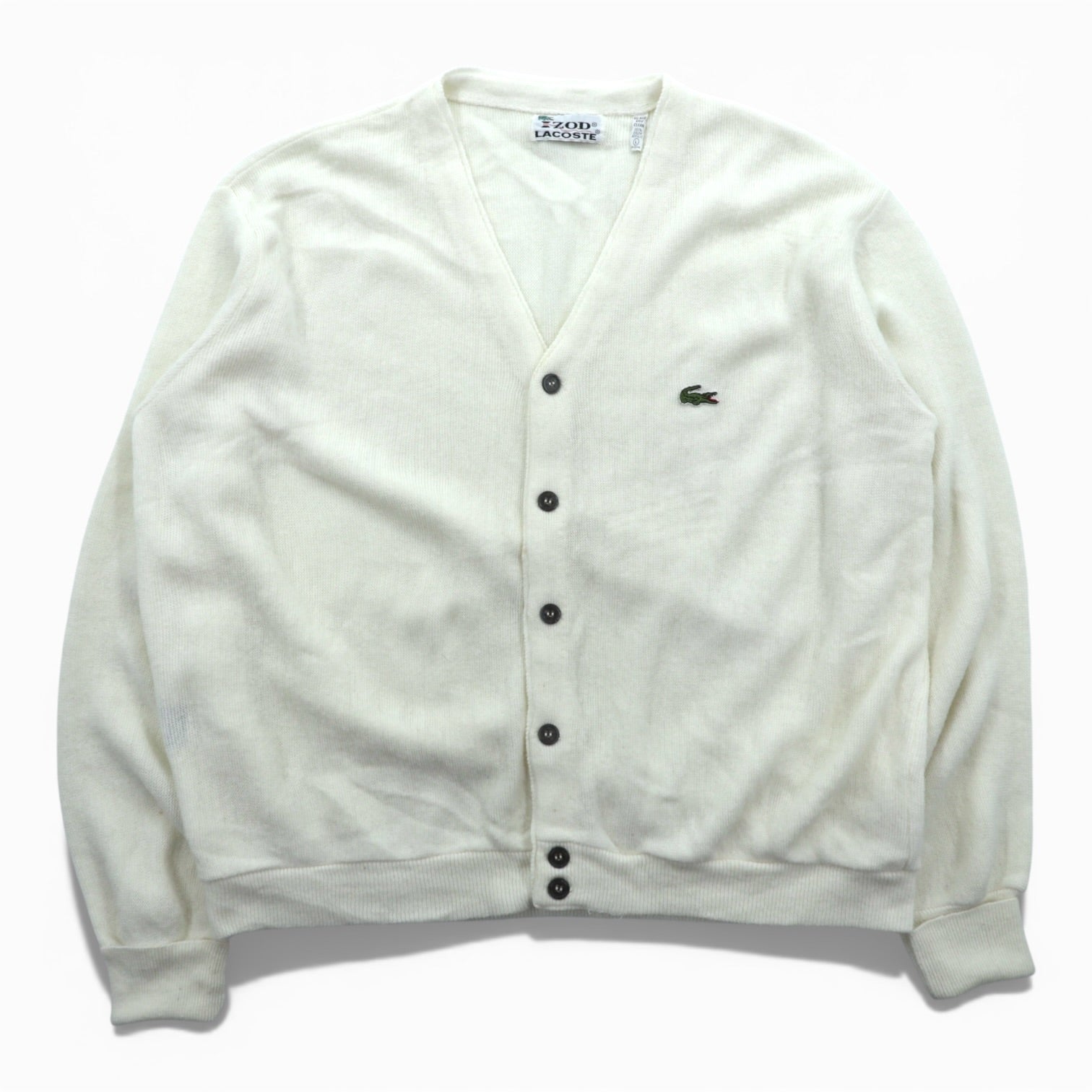 IZOD LACOSTE 70s Made in USA Vintage Acrylic Knit Cardigan L White Spool Tag ILGWU Tag UNION MADE