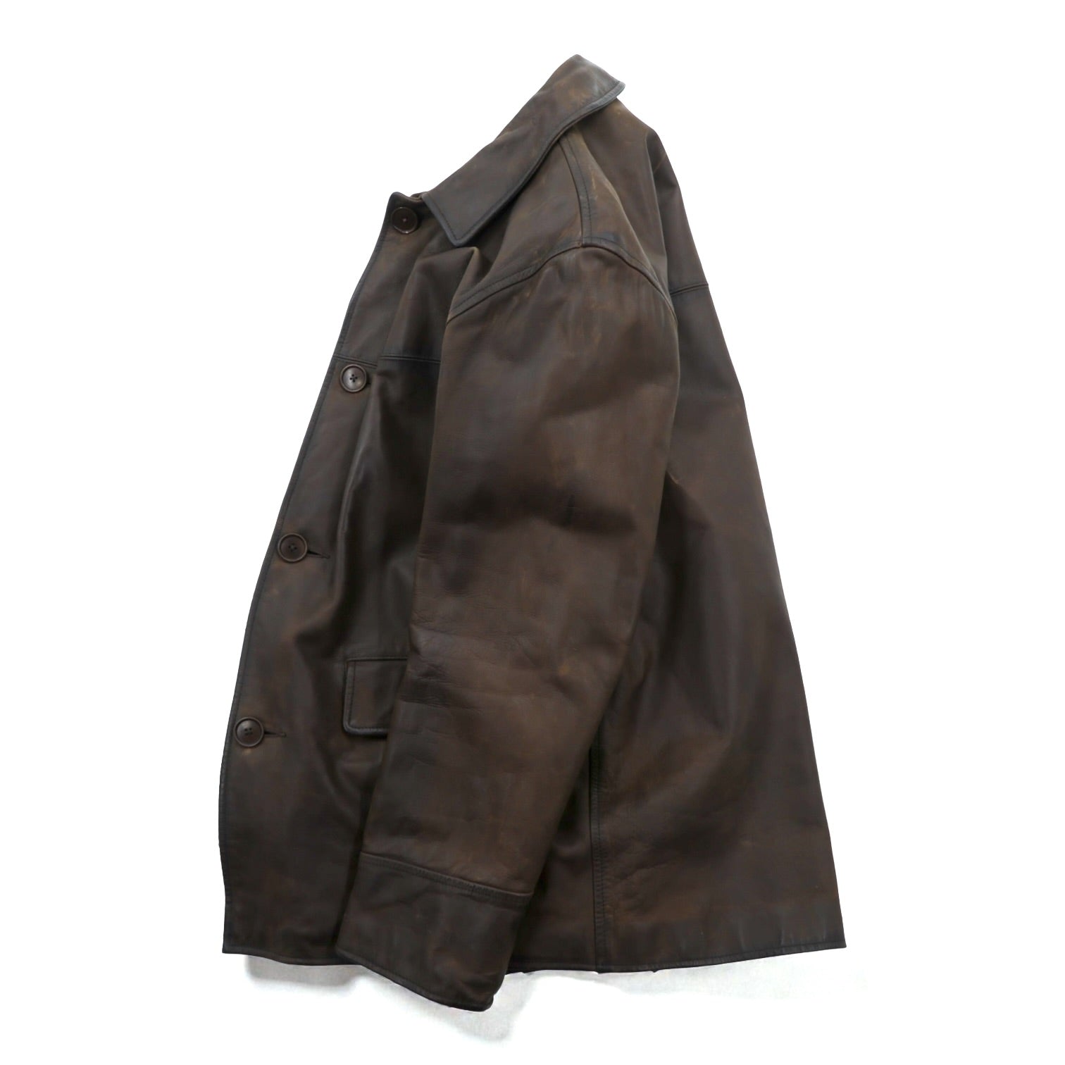 POLO SPORT RALPH LAUREN 90s Vintage Leather Jacket Aged Finish Car Coat M Brown Leather Genuine Leather Wool Lining