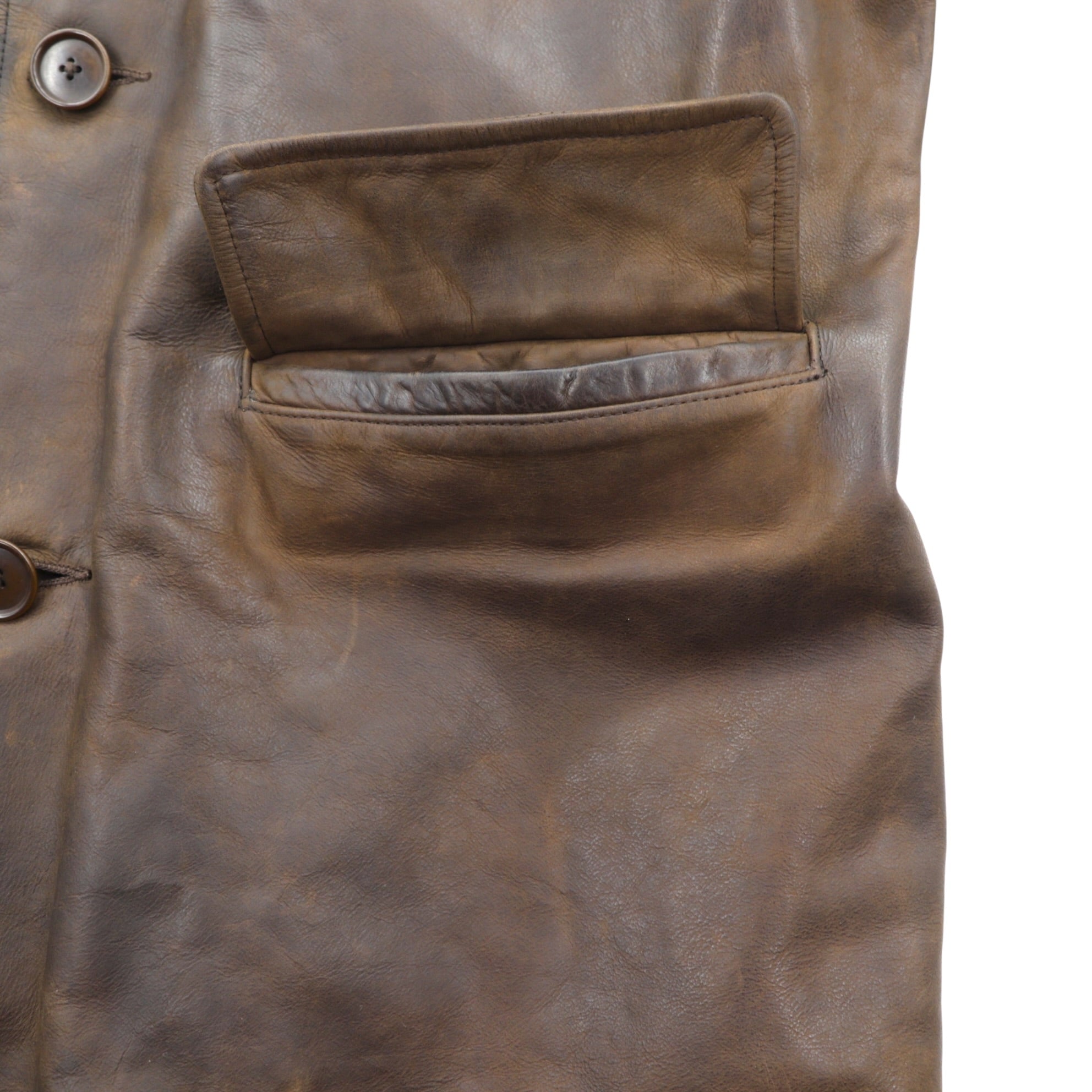 POLO SPORT RALPH LAUREN 90s Vintage Leather Jacket Aged Finish Car Coat M Brown Leather Genuine Leather Wool Lining