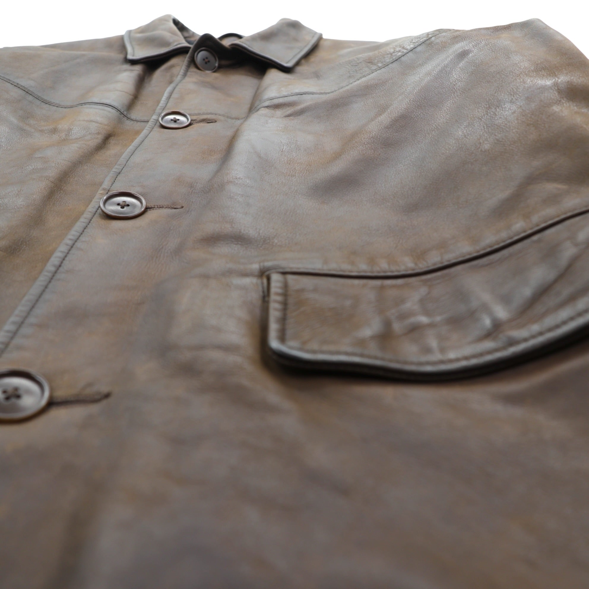 POLO SPORT RALPH LAUREN 90s Vintage Leather Jacket Aged Finish Car Coat M Brown Leather Genuine Leather Wool Lining