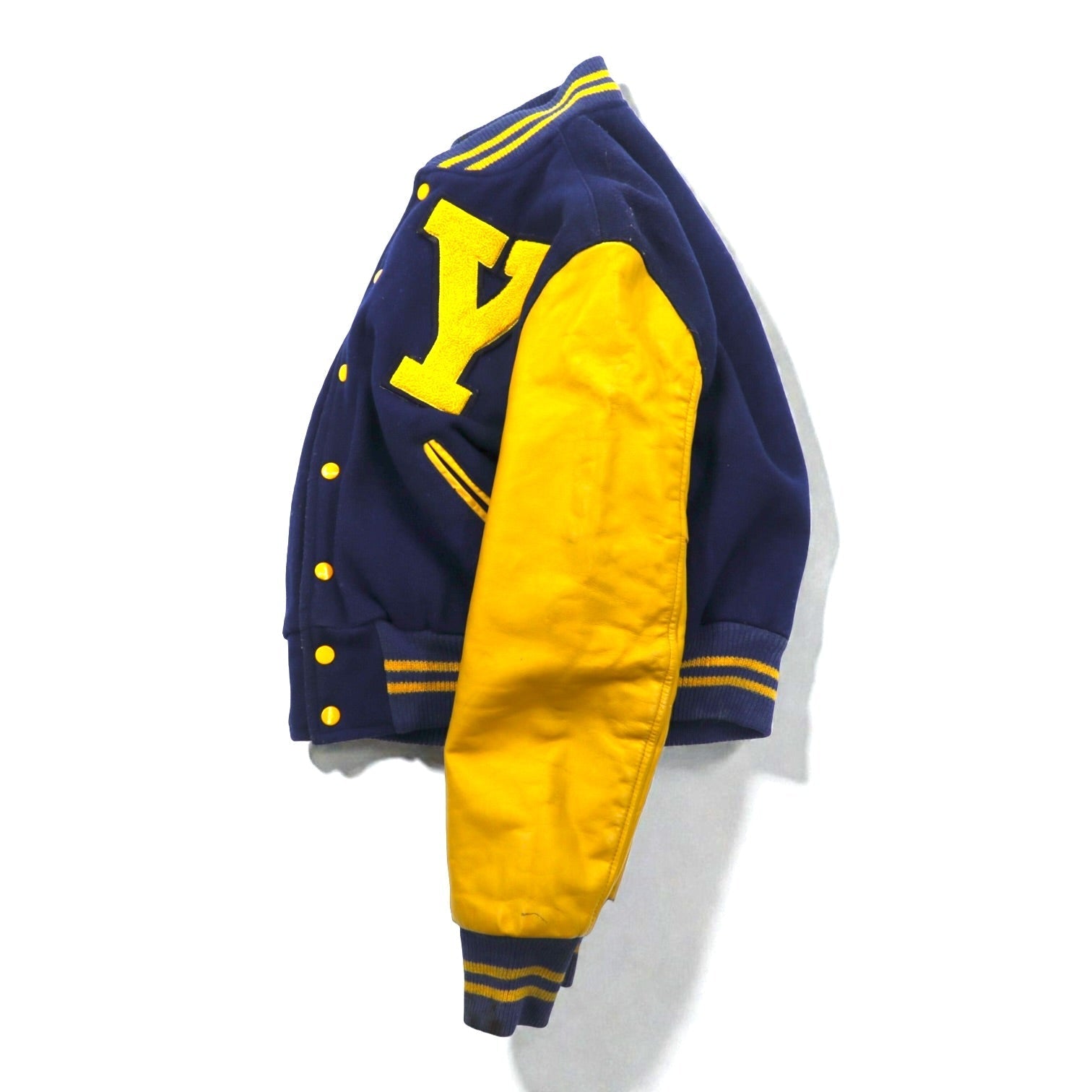 Brill Bros 80s USA Vintage Stadium Jacket M Wool Leather Sleeve Trim Lettered Patch Golden Thread
