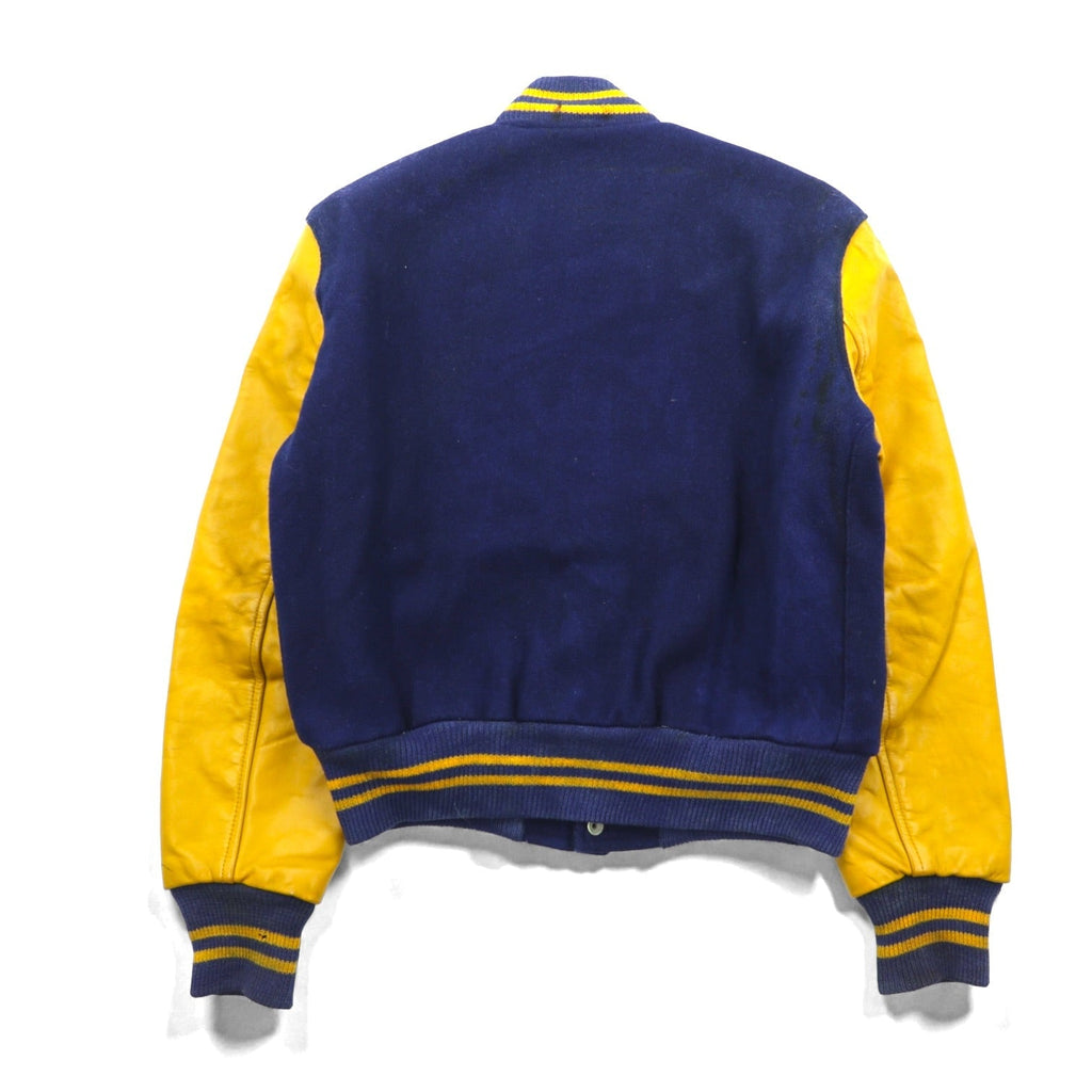 Brill Bros 80s USA Vintage Stadium Jacket M Wool Leather Sleeve Trim Lettered Patch Golden Thread