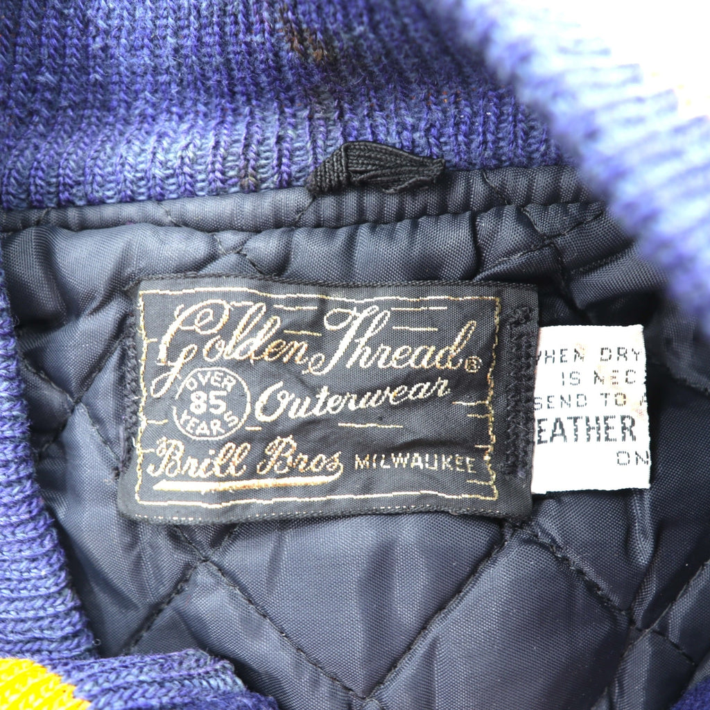 Brill Bros 80s USA Vintage Stadium Jacket M Wool Leather Sleeve Trim Lettered Patch Golden Thread