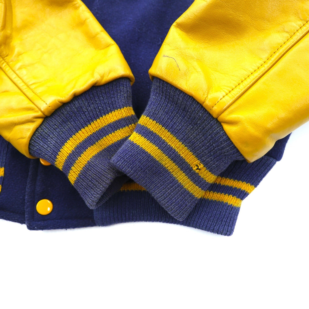 Brill Bros 80s USA Vintage Stadium Jacket M Wool Leather Sleeve Trim Lettered Patch Golden Thread
