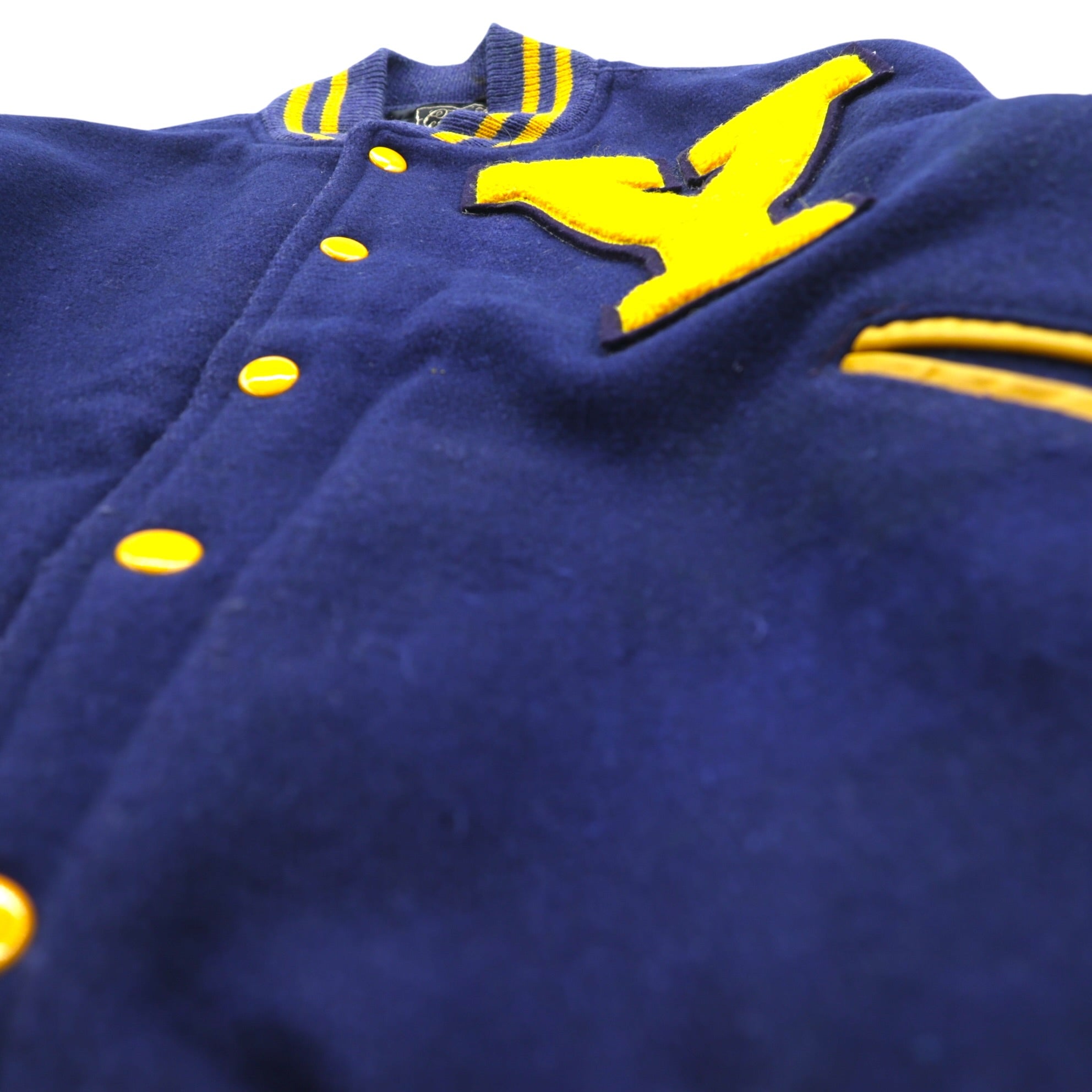 Brill Bros 80s USA Vintage Stadium Jacket M Wool Leather Sleeve Trim Lettered Patch Golden Thread
