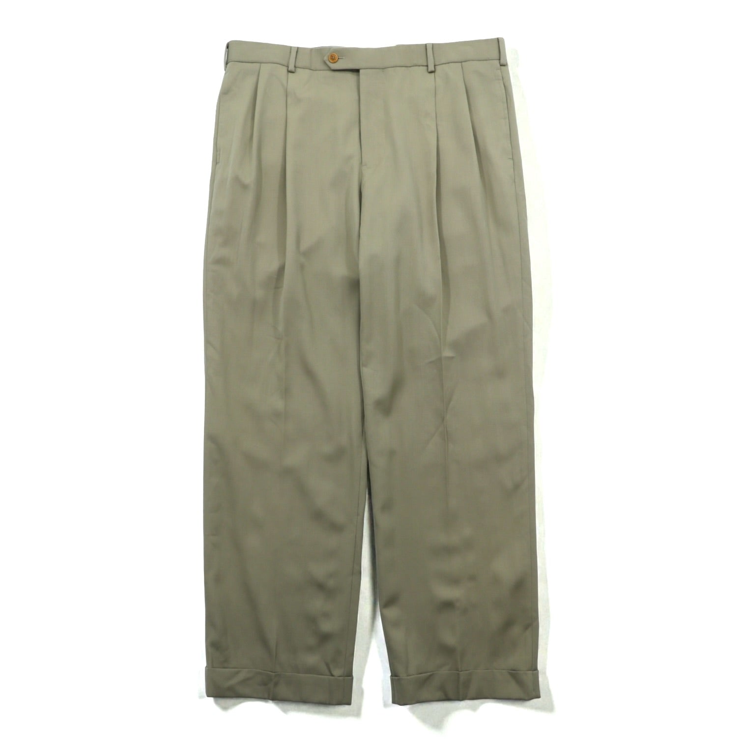 Brooks Brothers Two-Pleat Wide Slacks Pants XL Beige Wool Double-Cuff Madison