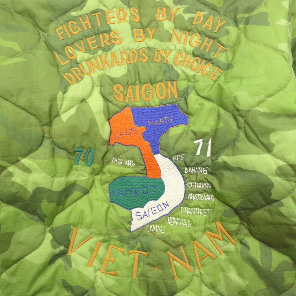 NON STOCK MFG Vietnam Jacket Souvenir Jacket L Ripstop Nylon Padded Replica 70s Reproduction Camouflage Quilting Tiger Dragon Fuku