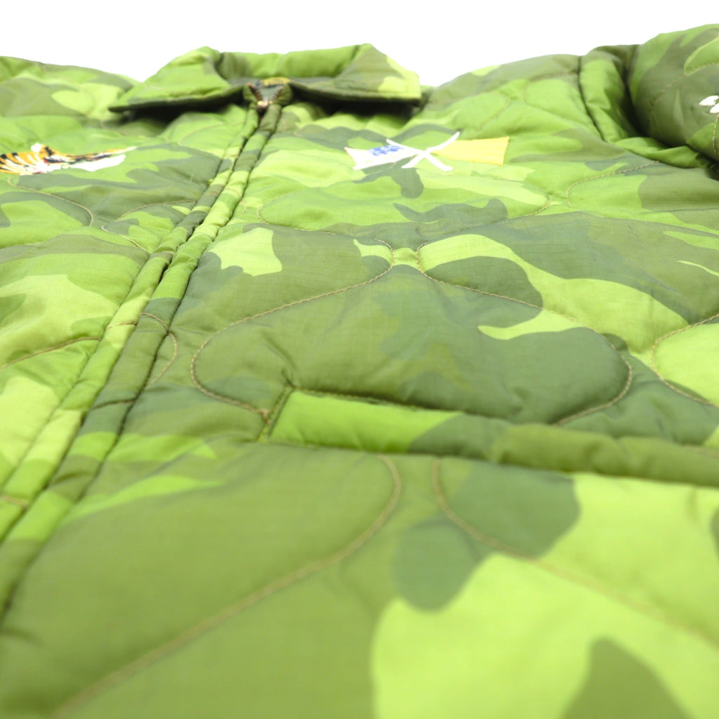 NON STOCK MFG Vietnam Jacket Souvenir Jacket L Ripstop Nylon Padded Replica 70s Reproduction Camouflage Quilting Tiger Dragon Fuku