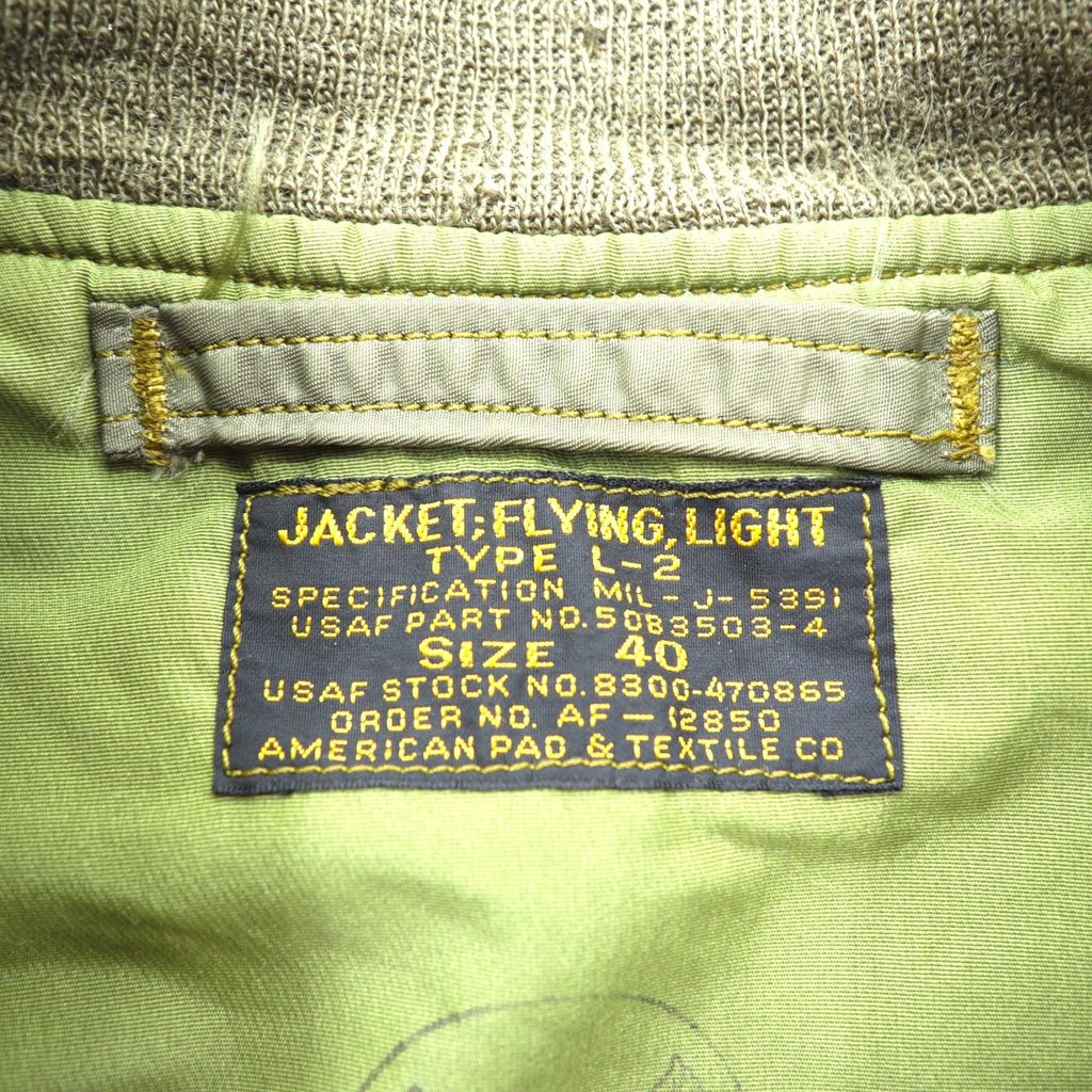 THE REAL McCOY'S L-2 Flight Jacket L Nylon USAF CONMAR Zip AMERICAN PAD & TEXTILE CO Replica 1950s Reproduction MIL-J-5391