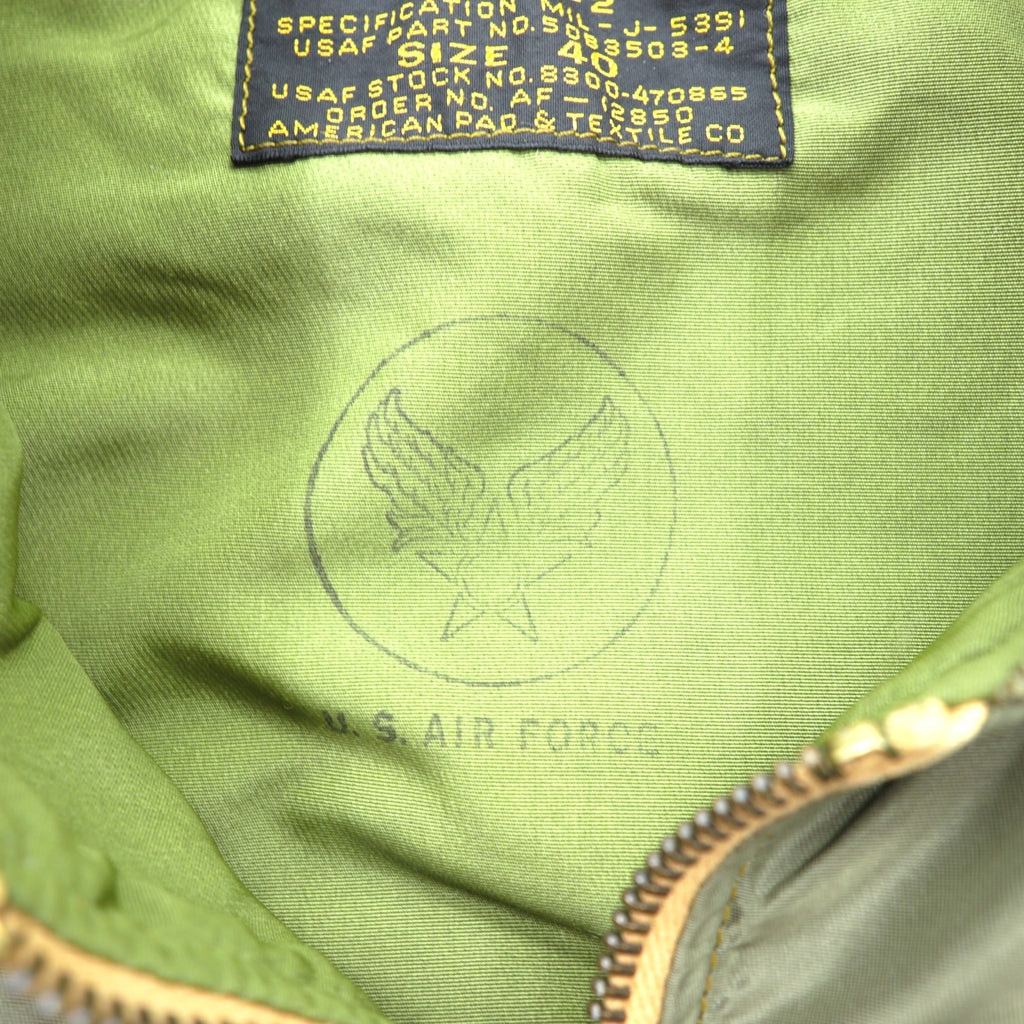 THE REAL McCOY'S L-2 Flight Jacket L Nylon USAF CONMAR Zip AMERICAN PAD & TEXTILE CO Replica 1950s Reproduction MIL-J-5391