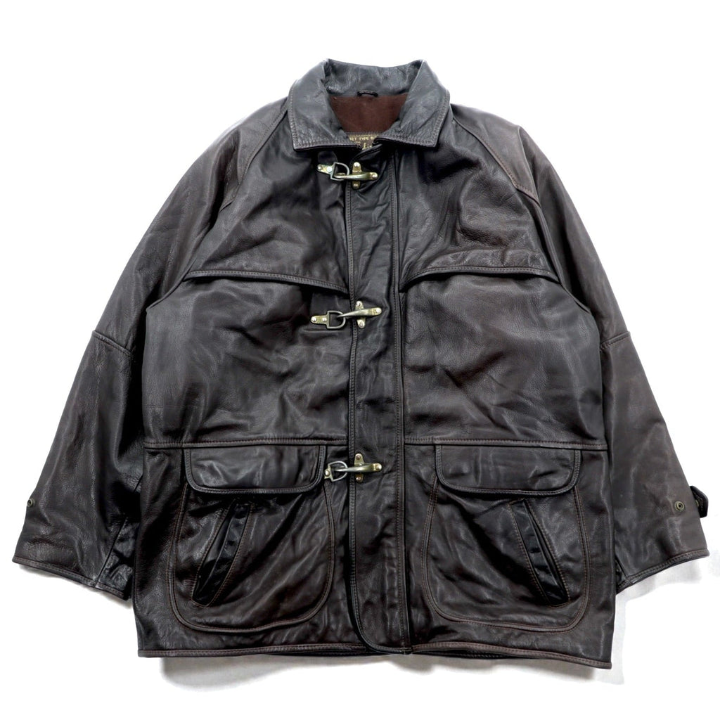 REDSKINS 90s Euro Vintage Leather Fireman Jacket Car Coat XL B-32 ARMY & CIVIL Leather Genuine Leather