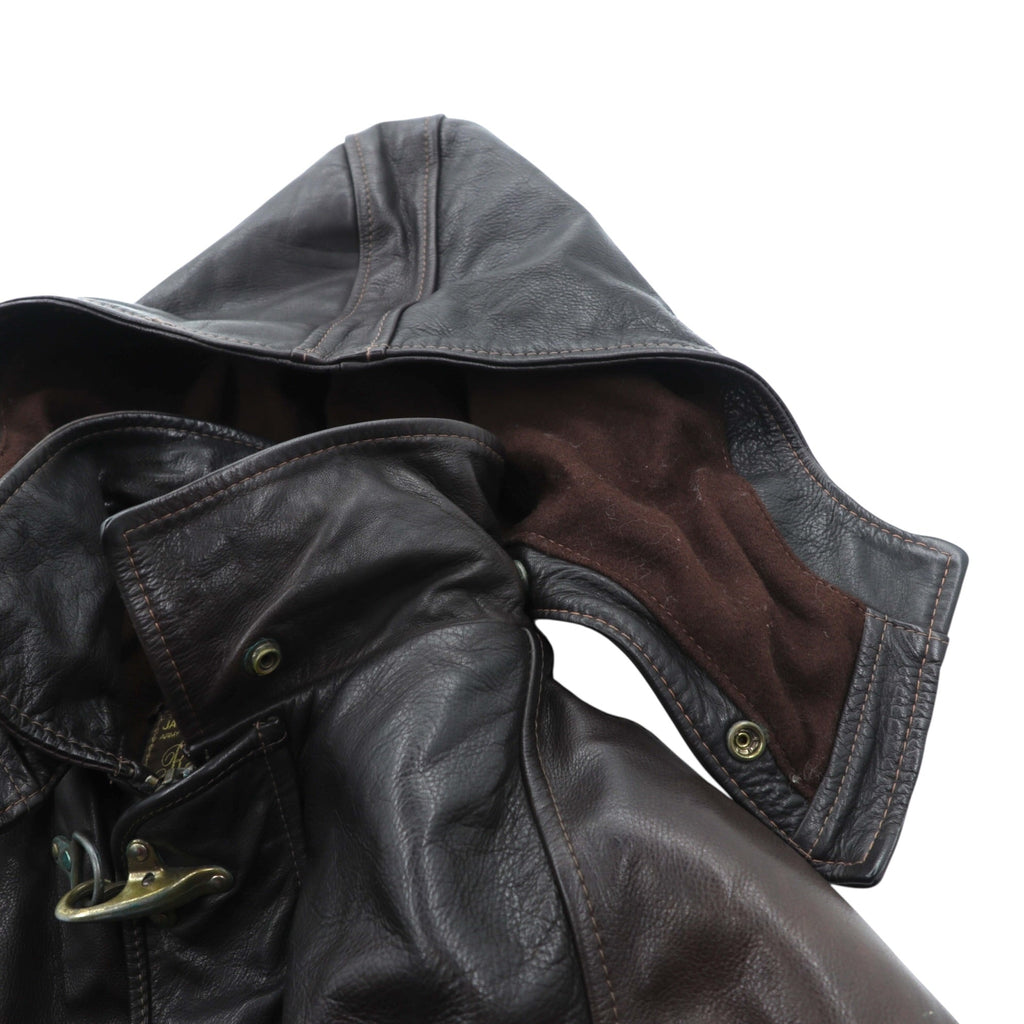REDSKINS 90s Euro Vintage Leather Fireman Jacket Car Coat XL B-32 ARMY & CIVIL Leather Genuine Leather