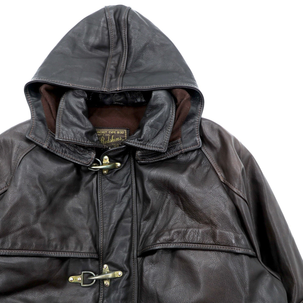 REDSKINS 90s Euro Vintage Leather Fireman Jacket Car Coat XL B-32 ARMY & CIVIL Leather Genuine Leather