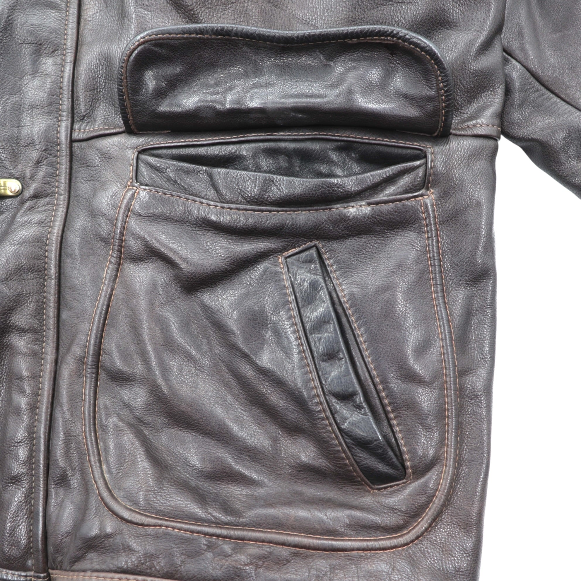 REDSKINS 90s Euro Vintage Leather Fireman Jacket Car Coat XL B-32 ARMY & CIVIL Leather Genuine Leather