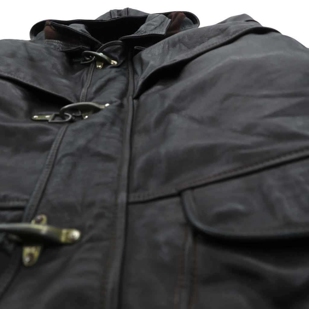 REDSKINS 90s Euro Vintage Leather Fireman Jacket Car Coat XL B-32 ARMY & CIVIL Leather Genuine Leather