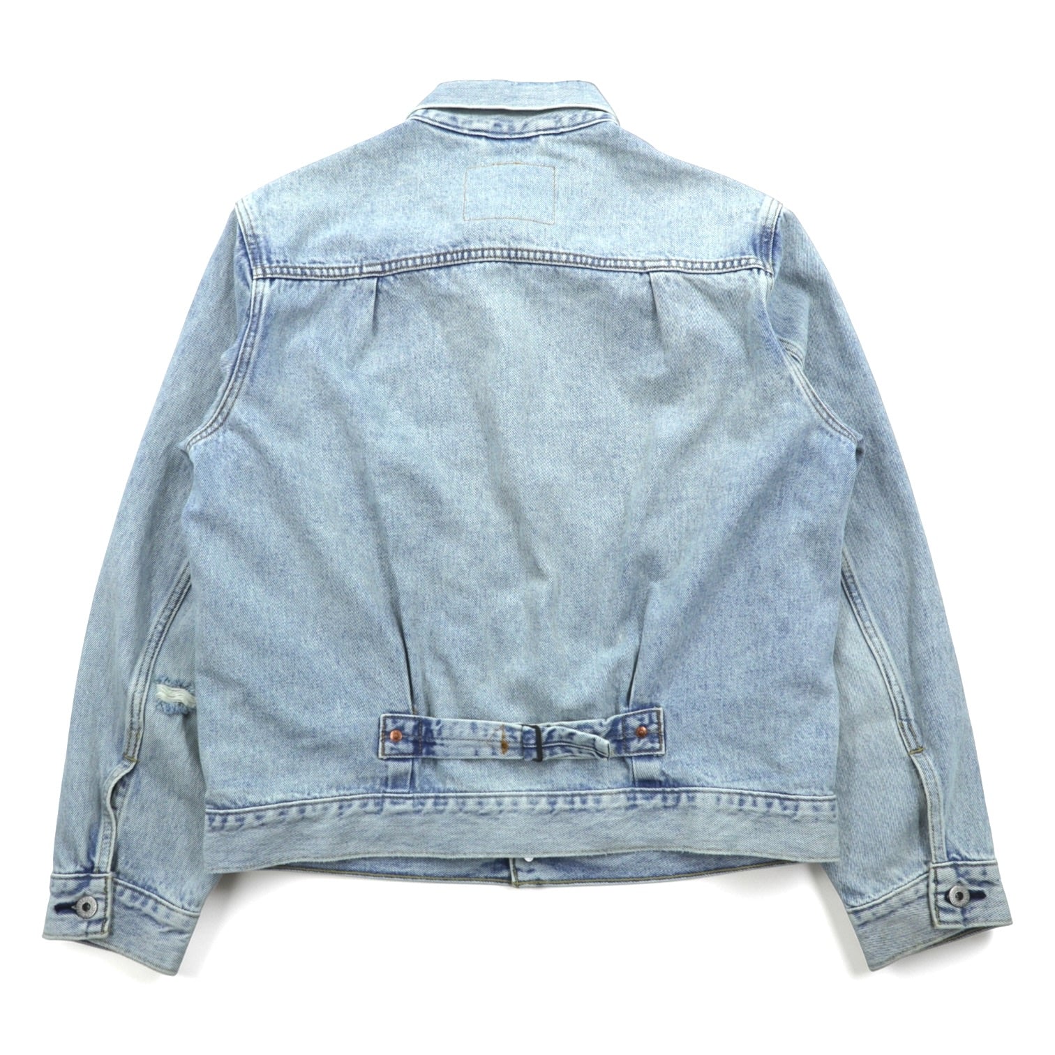 Levi's 1st Type War Model Big E Denim Jacket Gジャン S Big Size Cinch Back TYPE 1 A3174-0006 LIGHT WASH Distressed Double Pleat Relaxed Fit Leather Patch