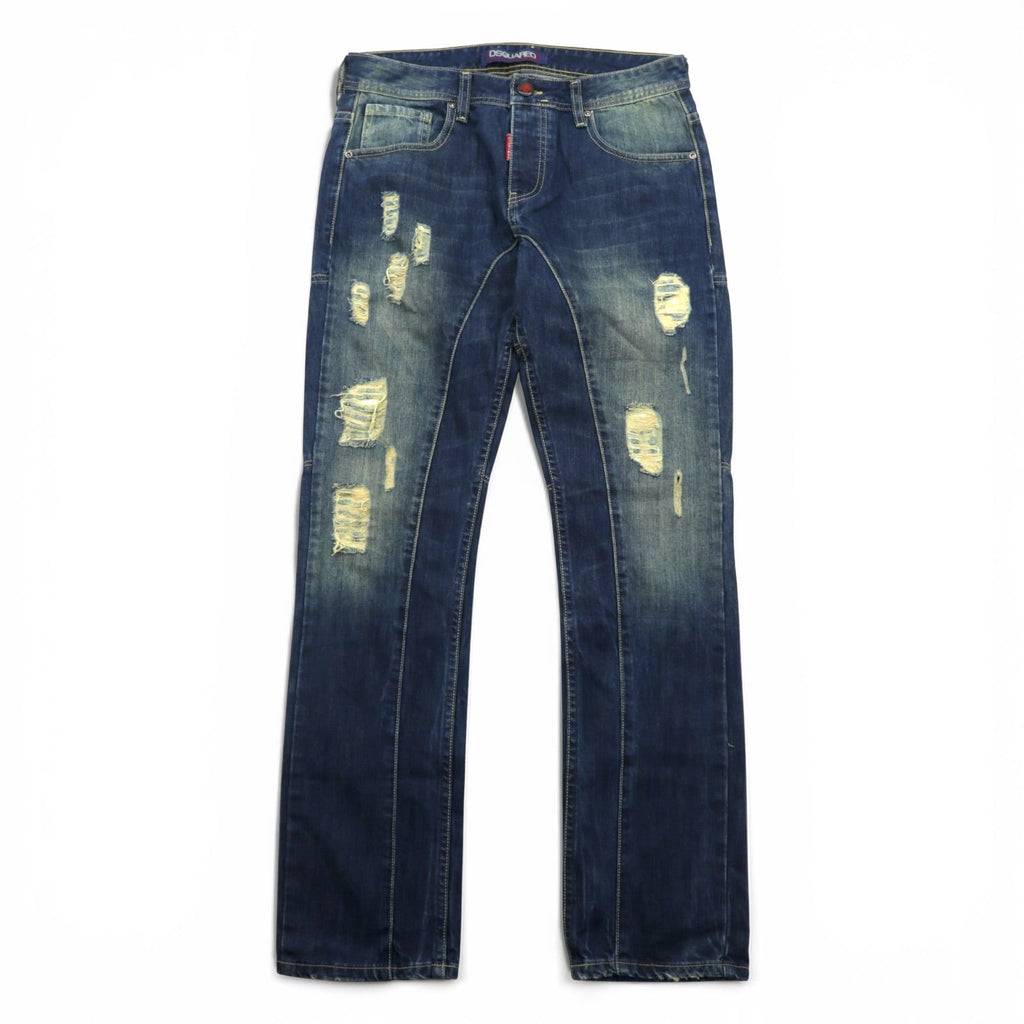 DSQUARED2 00年代 イタリア製 クラッシュ ダメージ加工 デニムパンツ ジーンズ L インディゴ 立体裁断