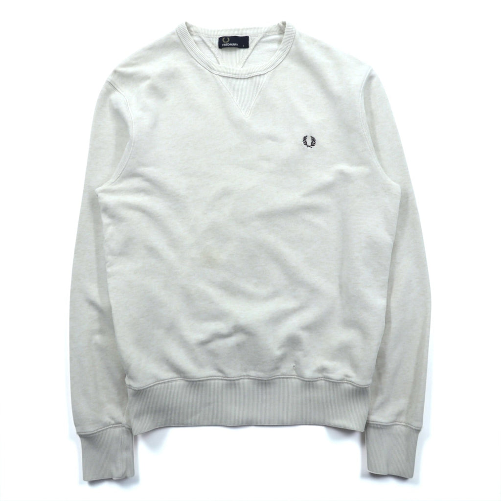 FRED PERRY Double V Sweatshirt S White Distressed One-Point Logo M9315