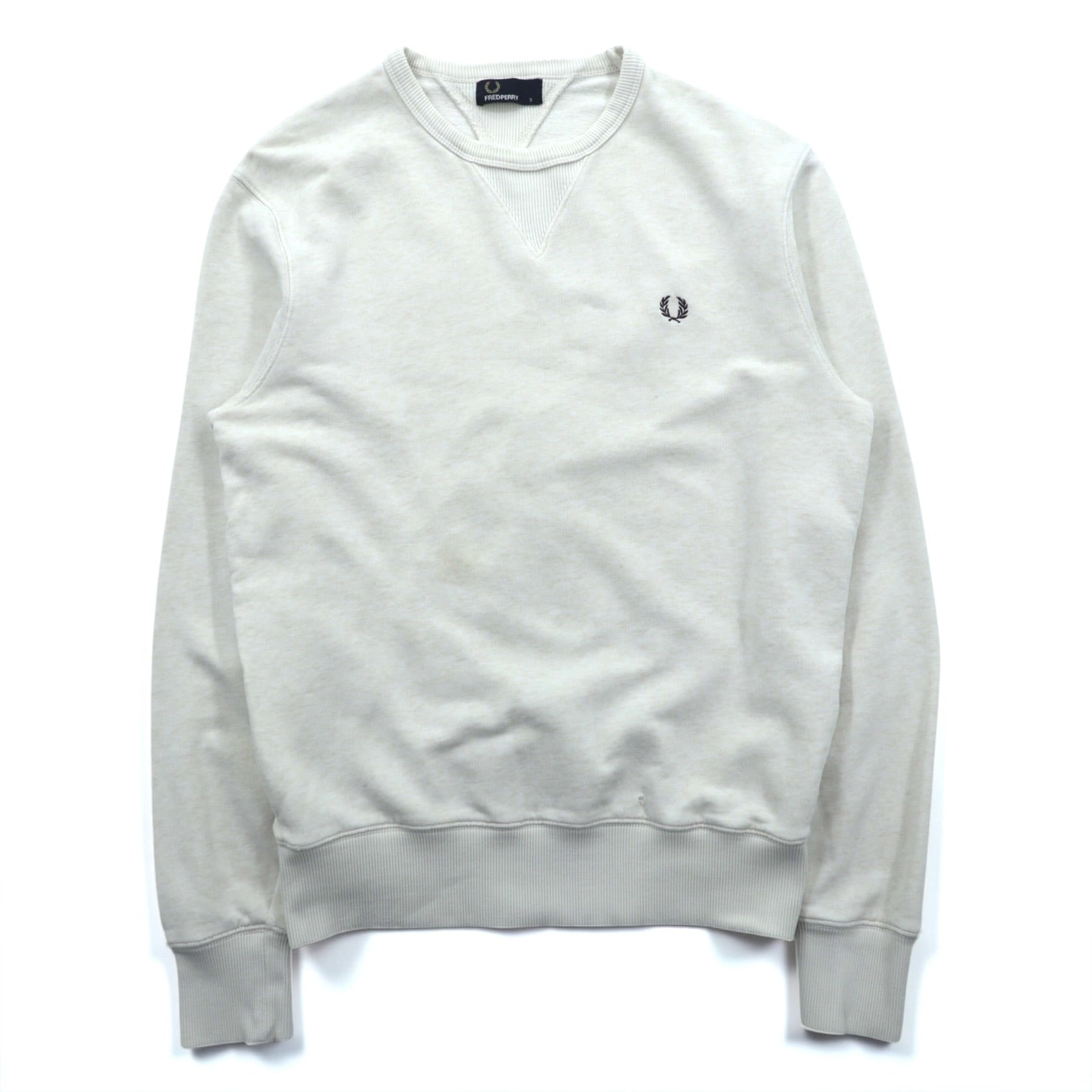 FRED PERRY Double V Sweatshirt S White Distressed One-Point Logo M9315