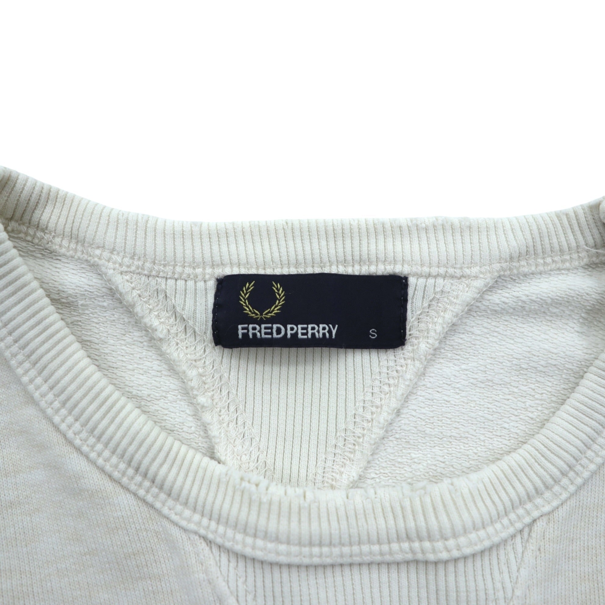 FRED PERRY Double V Sweatshirt S White Distressed One-Point Logo M9315
