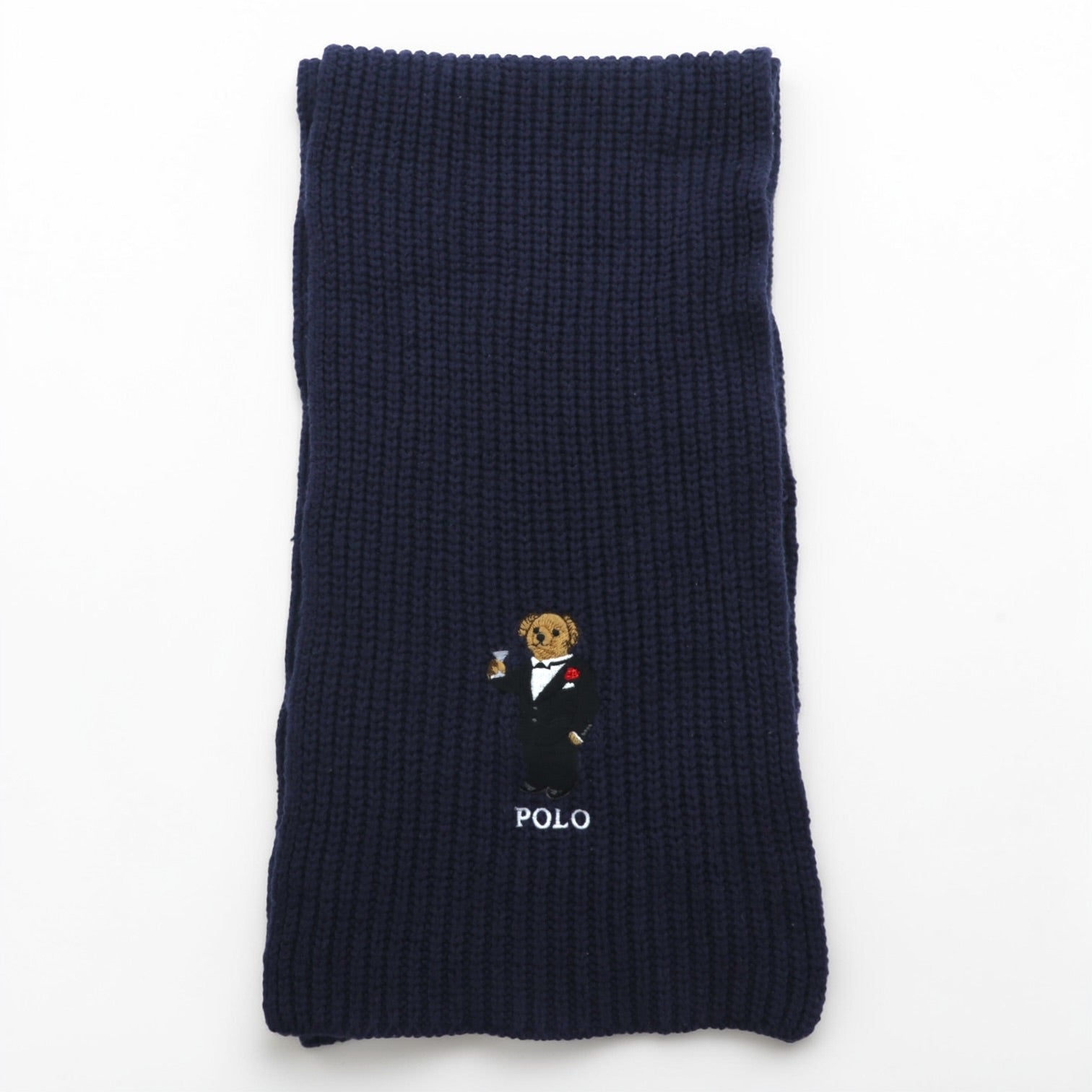 Polo Ralph Lauren Polo Bear Scarf Navy Rib Knit Tuxedo