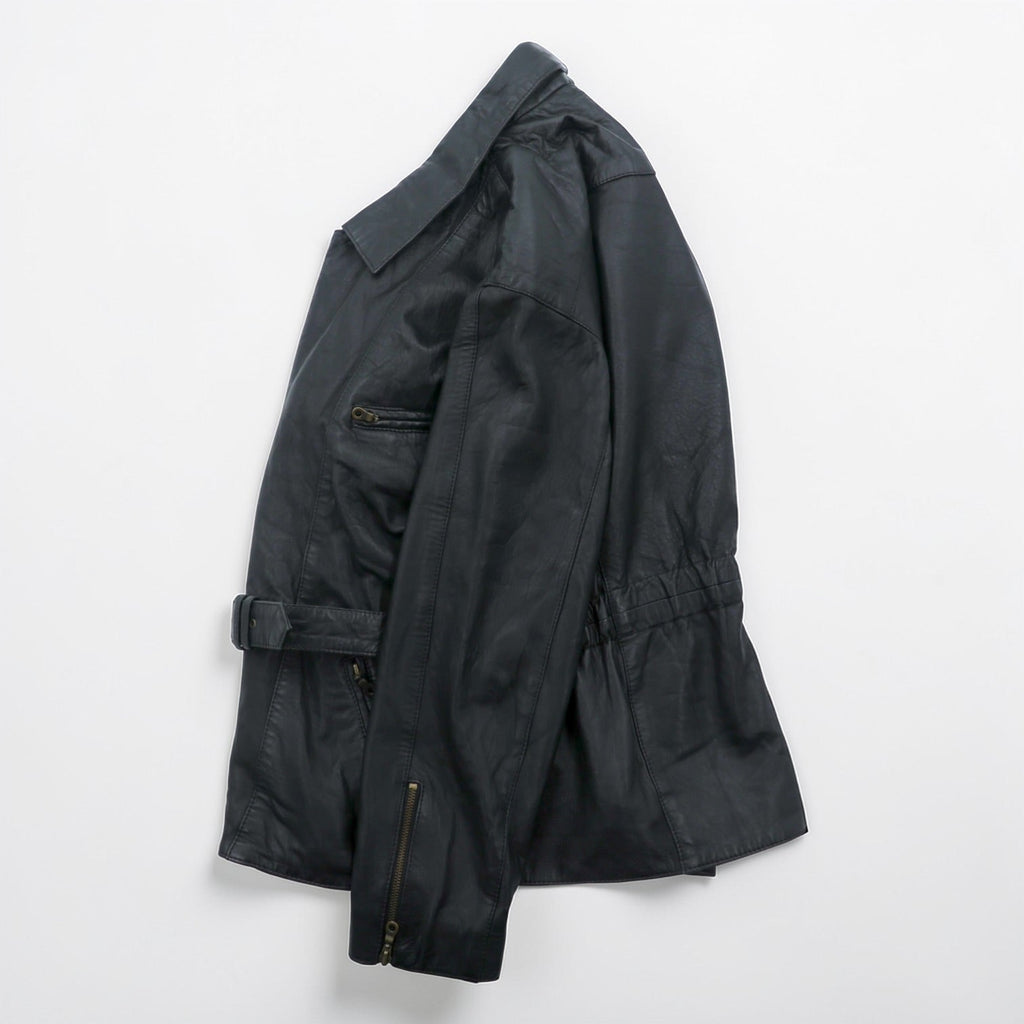 MADDOX 90年代 ユーロヴィンテージ ナッパレザー ロング ダブルライダースジャケット XL ブラック コート ウエストベルト
