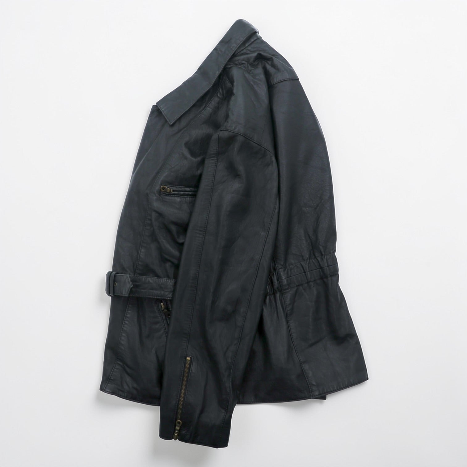 MADDOX 90年代 ユーロヴィンテージ ナッパレザー ロング ダブルライダースジャケット XL ブラック コート ウエストベルト