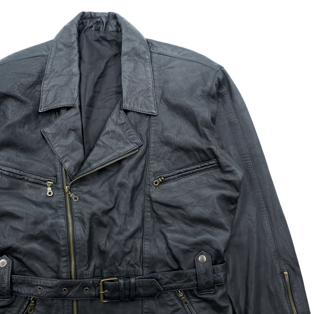 MADDOX 90年代 ユーロヴィンテージ ナッパレザー ロング ダブルライダースジャケット XL ブラック コート ウエストベルト