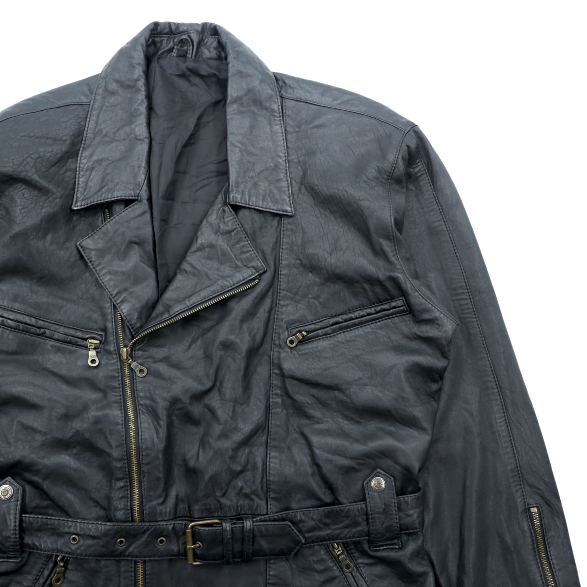 MADDOX 90年代 ユーロヴィンテージ ナッパレザー ロング ダブルライダースジャケット XL ブラック コート ウエストベルト