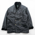 T. SHEALING 80s Italian Euro Vintage Shawl Collar Shearling Coat L Black Boa Lining