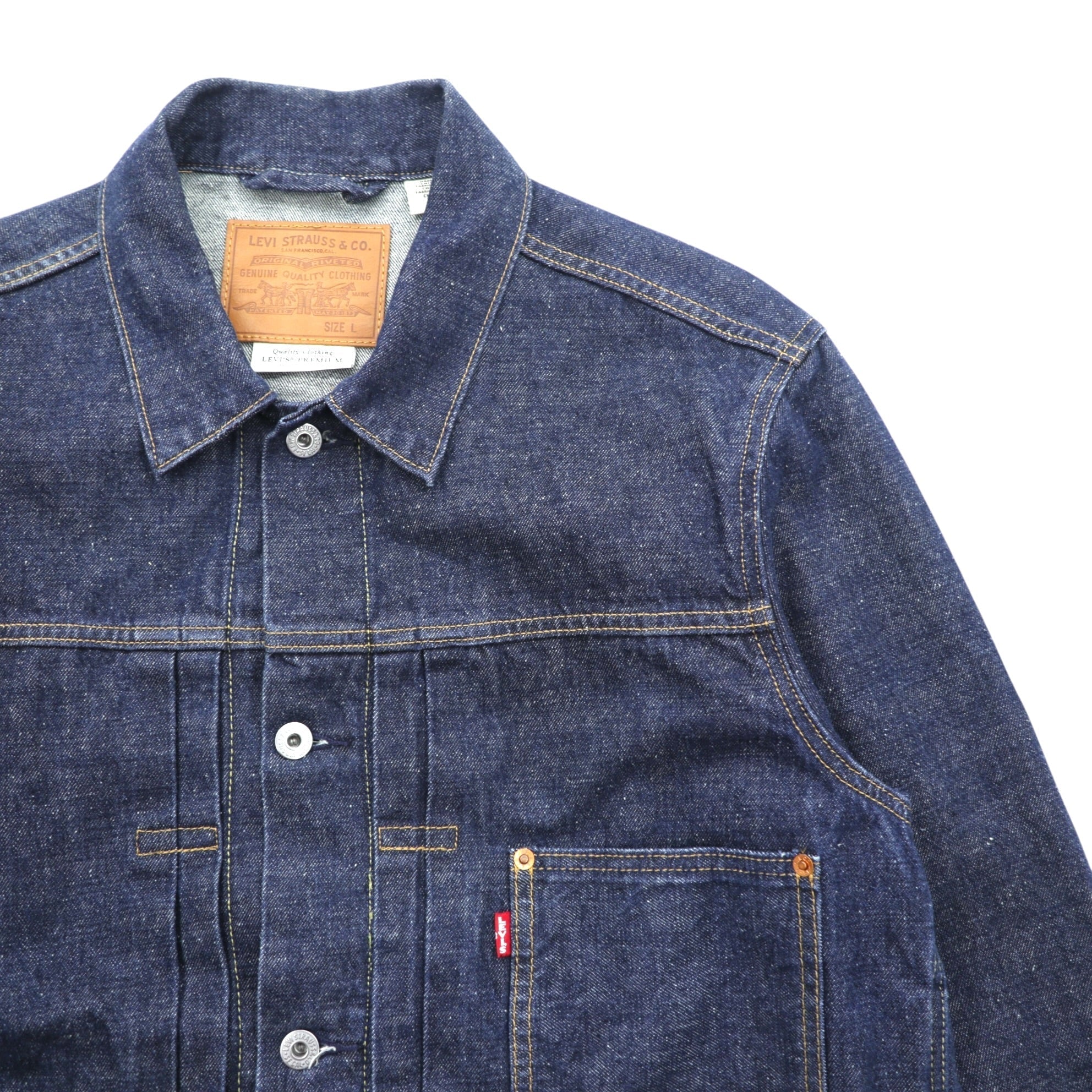 Levi's WWII Model 1st Type Big E Denim Jacket Redline Selvedge Type I Double Pleats Cinch Back Dark Indigo Rigid PREMIUM A3174-0002