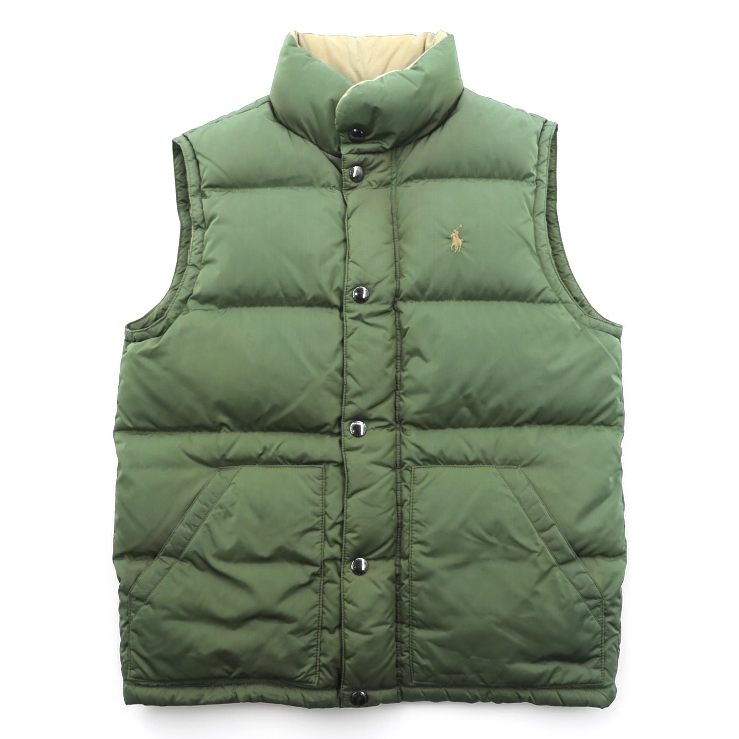Polo Ralph Lauren 90s Nylon Down Vest M Khaki Small Pony Logo Embroidery