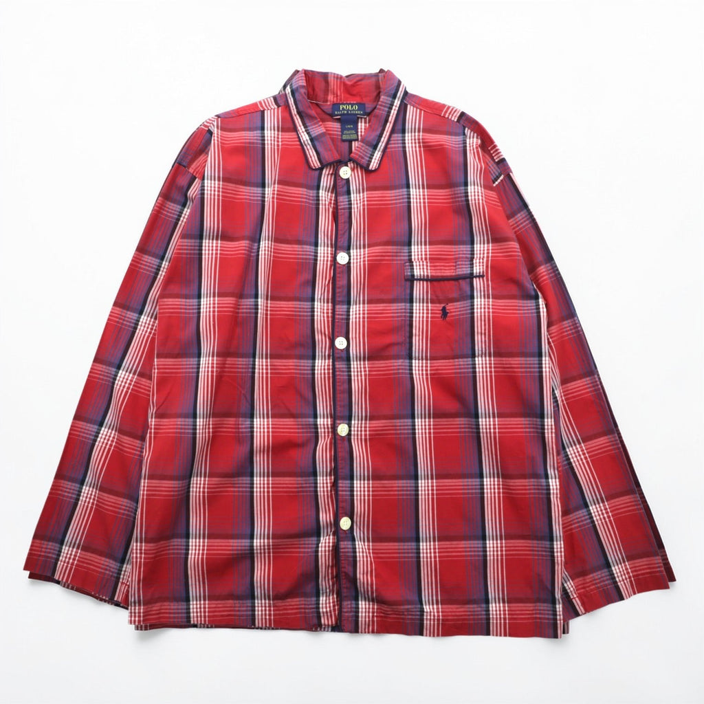 Polo Ralph Lauren Pajama Shirt L Red Plaid Chest Pocket Small Pony Embroidery