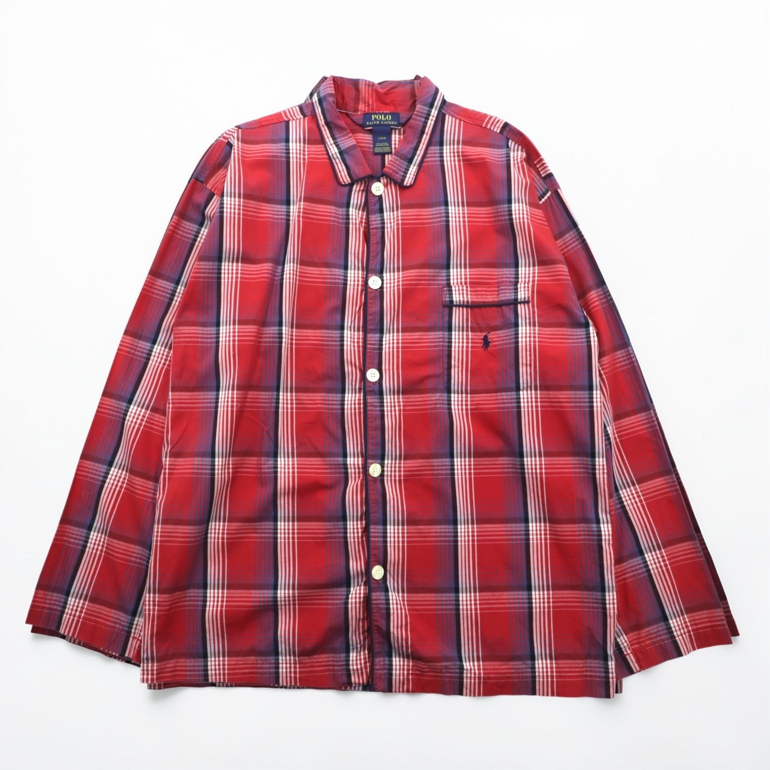 Polo Ralph Lauren Pajama Shirt L Red Plaid Chest Pocket Small Pony Embroidery