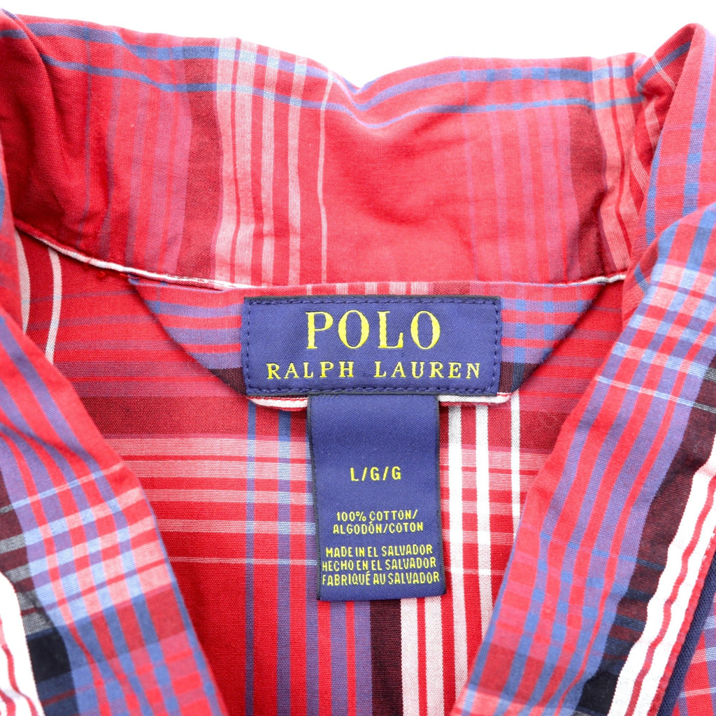 Polo Ralph Lauren Pajama Shirt L Red Plaid Chest Pocket Small Pony Embroidery