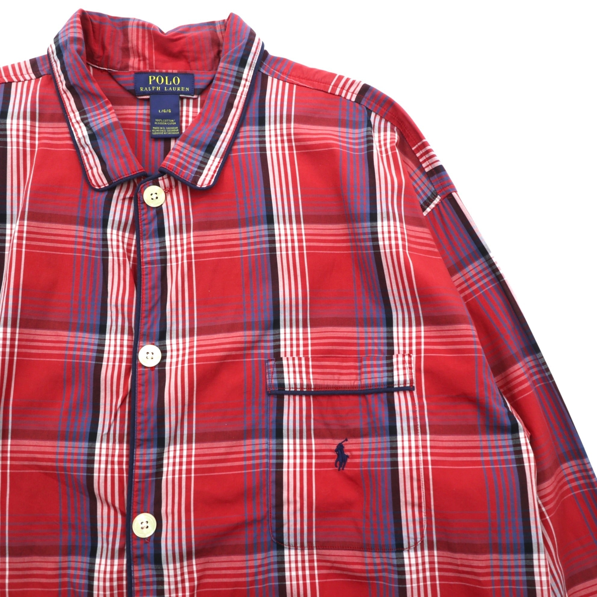Polo Ralph Lauren Pajama Shirt L Red Plaid Chest Pocket Small Pony Embroidery