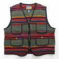 HIGH SIERRA 90s Vintage Tweed Zip-Up Vest L Striped Multicolor Wool Outdoor 4 Pockets