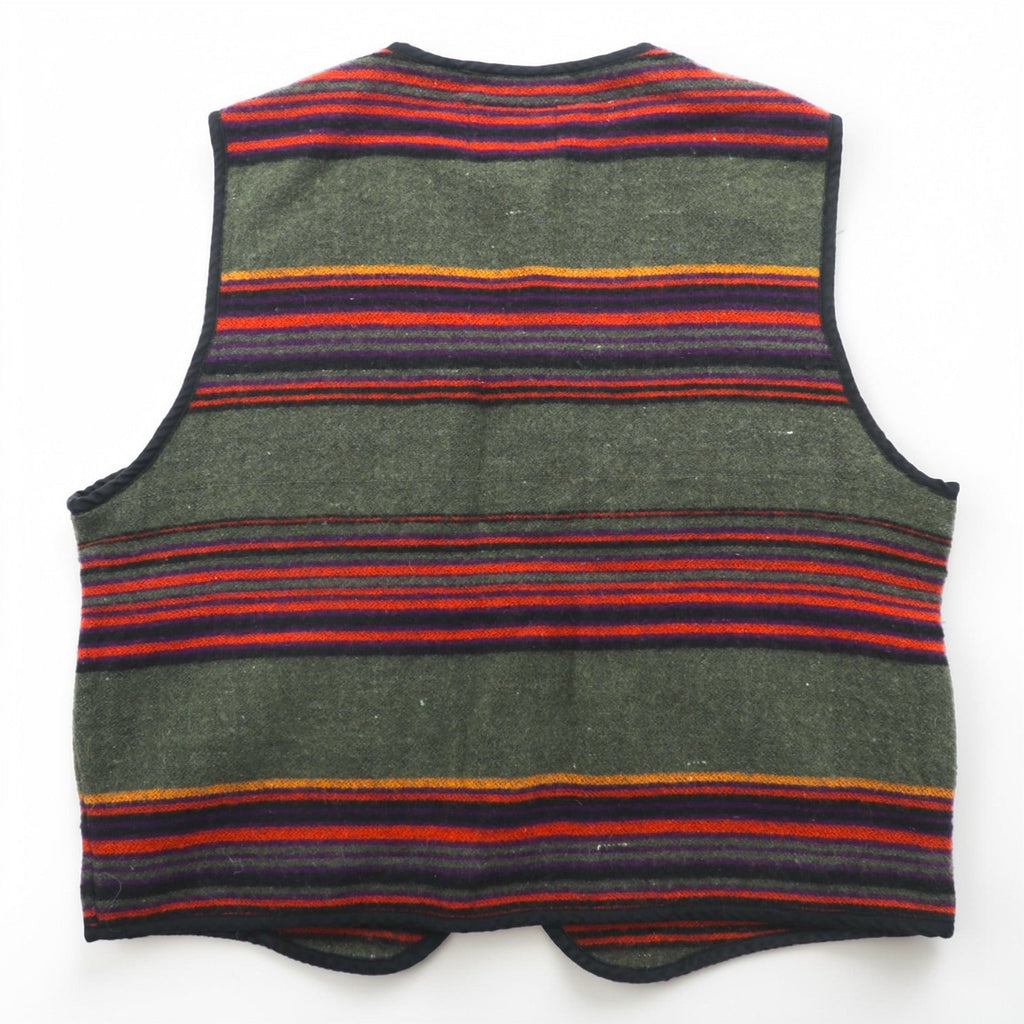 HIGH SIERRA 90s Vintage Tweed Zip-Up Vest L Striped Multicolor Wool Outdoor 4 Pockets