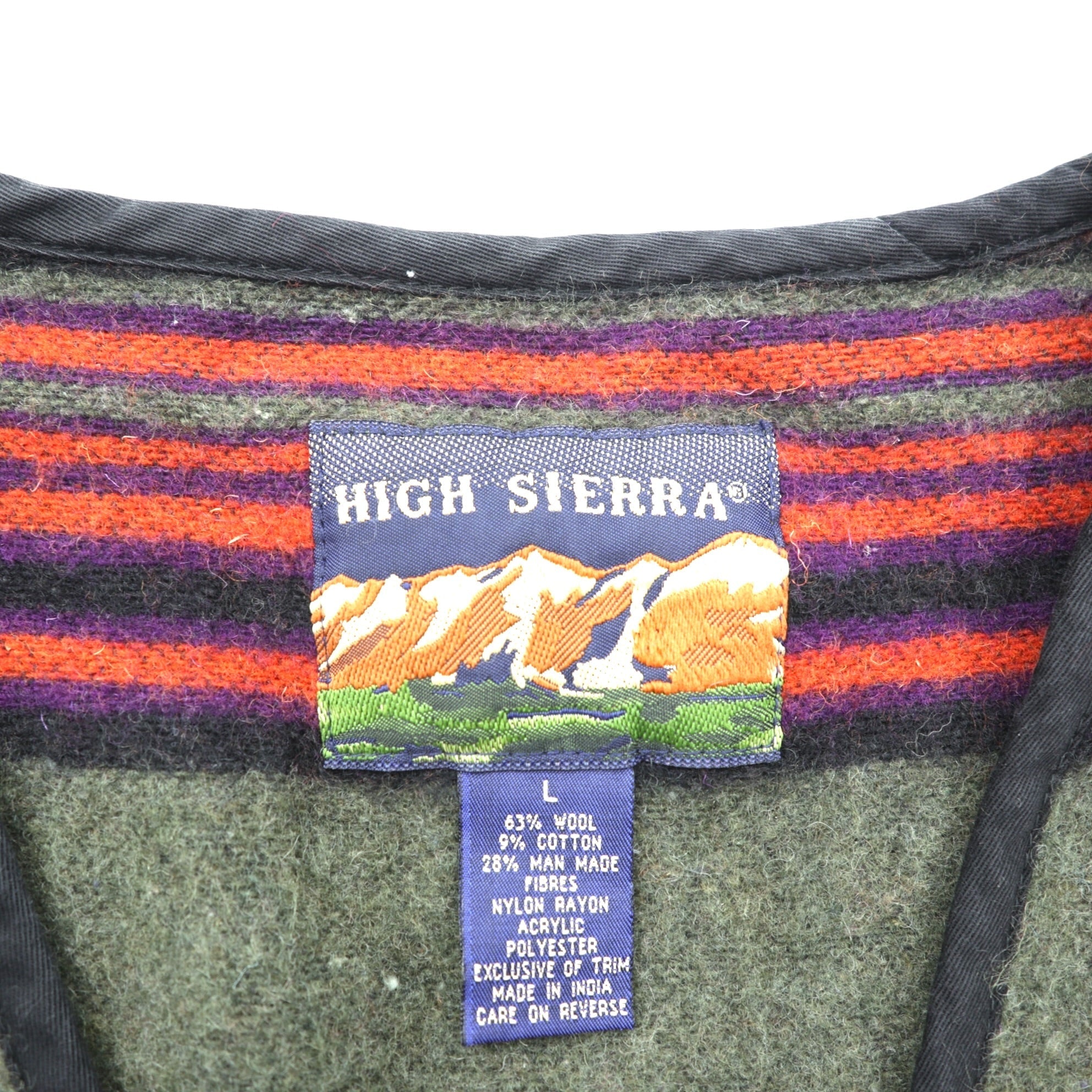 HIGH SIERRA 90s Vintage Tweed Zip-Up Vest L Striped Multicolor Wool Outdoor 4 Pockets