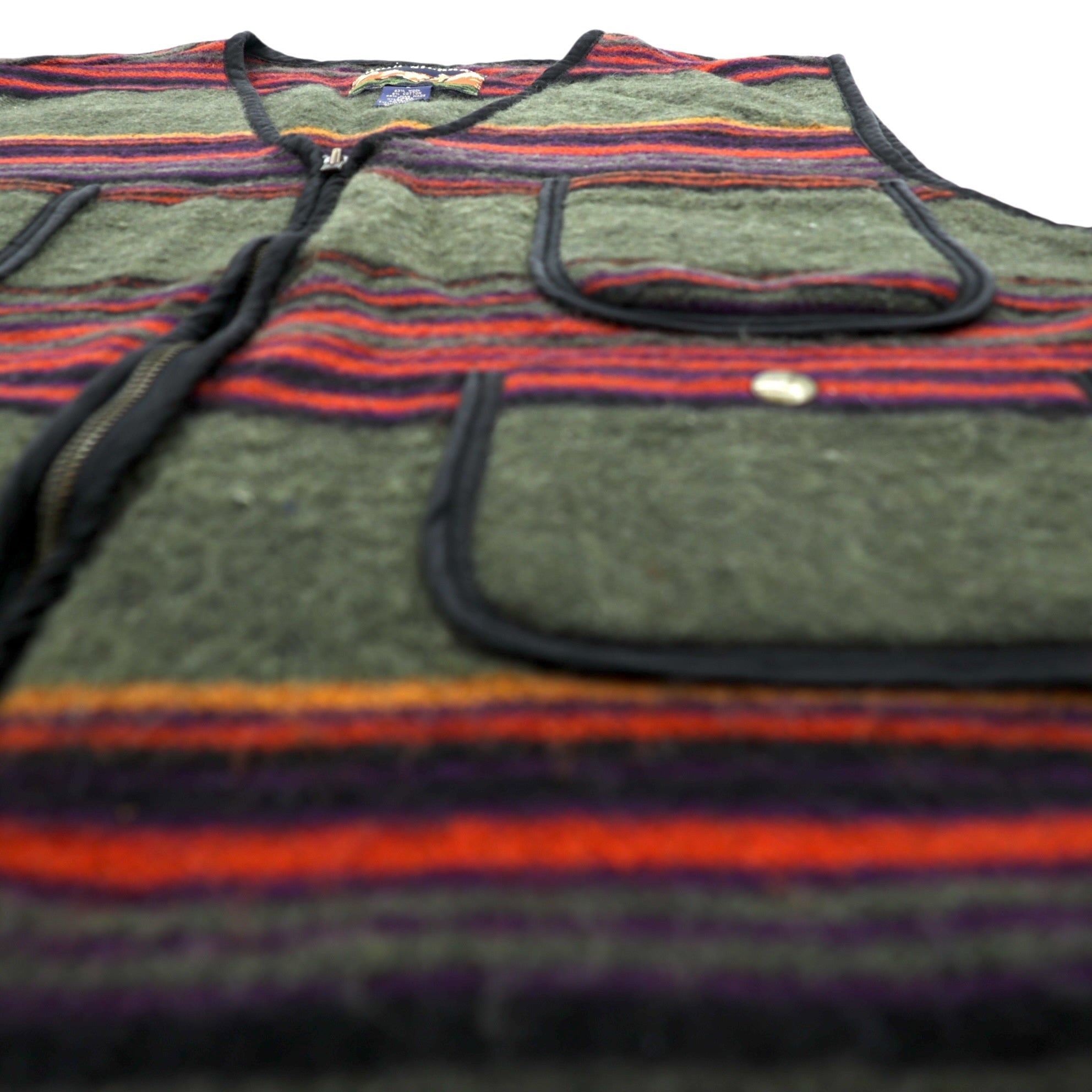 HIGH SIERRA 90s Vintage Tweed Zip-Up Vest L Striped Multicolor Wool Outdoor 4 Pockets