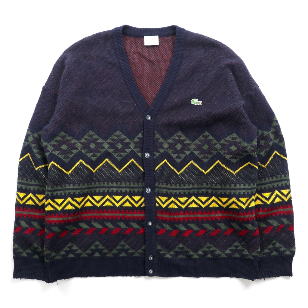LACOSTE 80s French-made Vintage Knit Cardigan L French Lacoste Fair Isle Pattern
